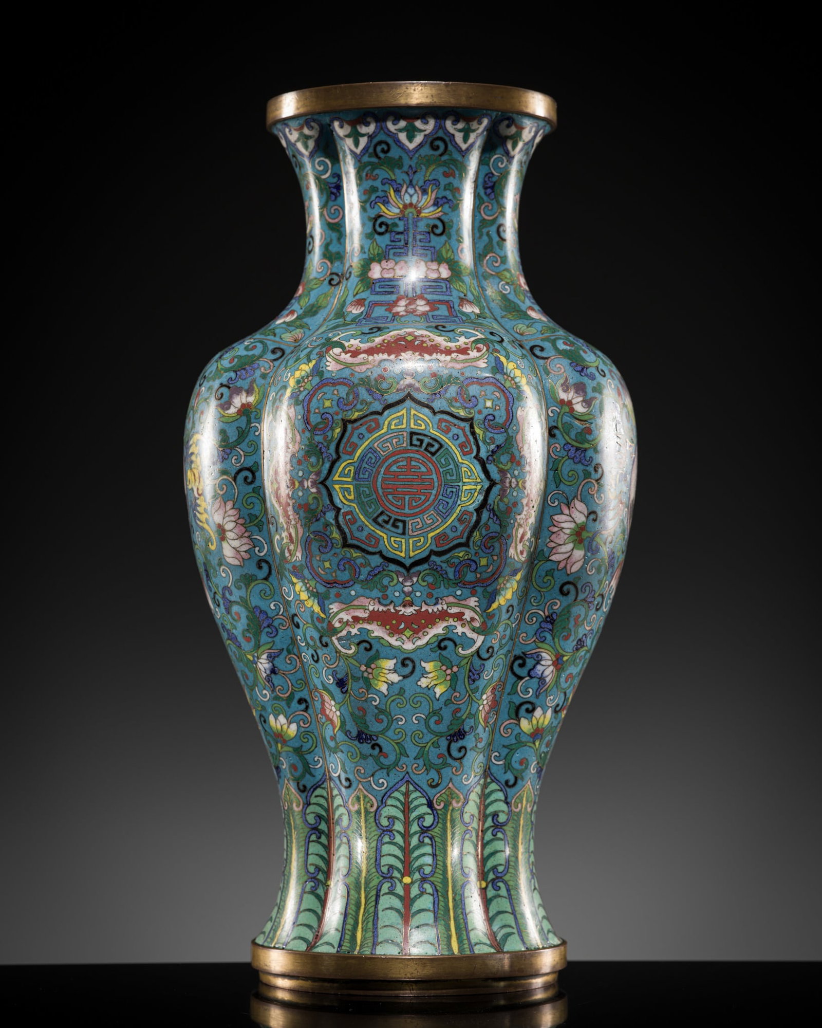 A LARGE CLOISONNÉ ENAMEL 'LOTUS' VASE, QING DYNASTY (1 of 13)