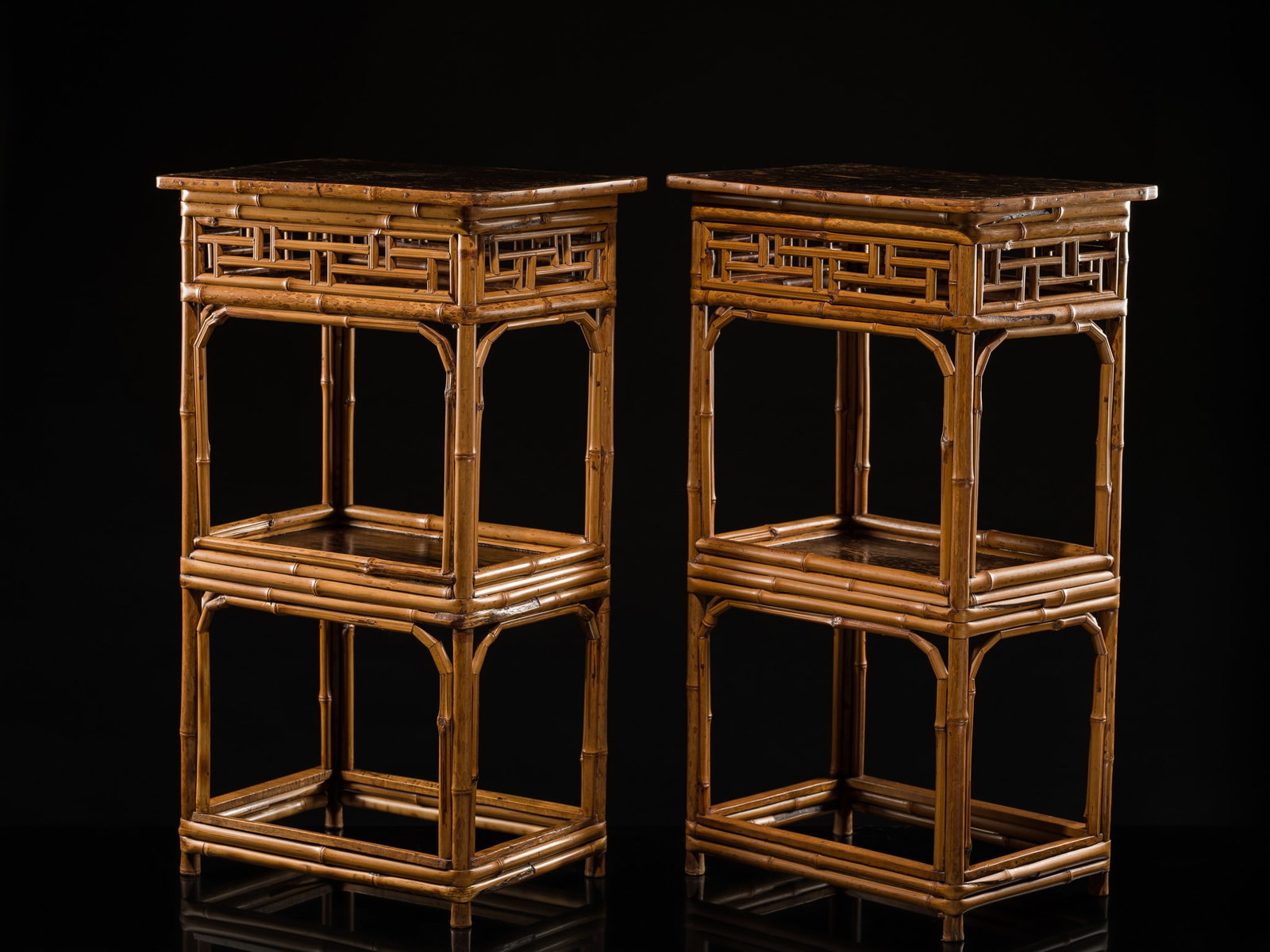 A PAIR OF SPOTTED BAMBOO (XIANGFEI ZHU) AND LACQUERED WOOD SIDE TABLES, CIRCA 1820 (1 of 13)