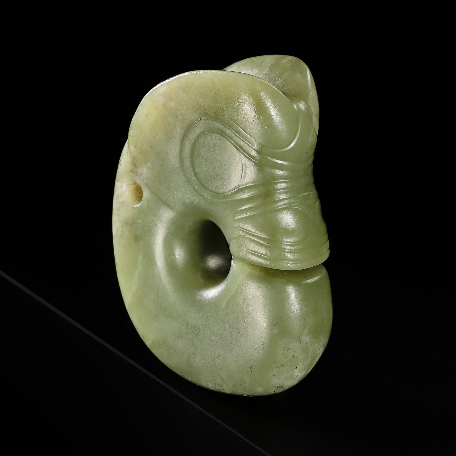 A CELADON JADE 'PIG-DRAGON' PENDANT, ZHULONG, HONGSHAN CULTURE (1 of 18)