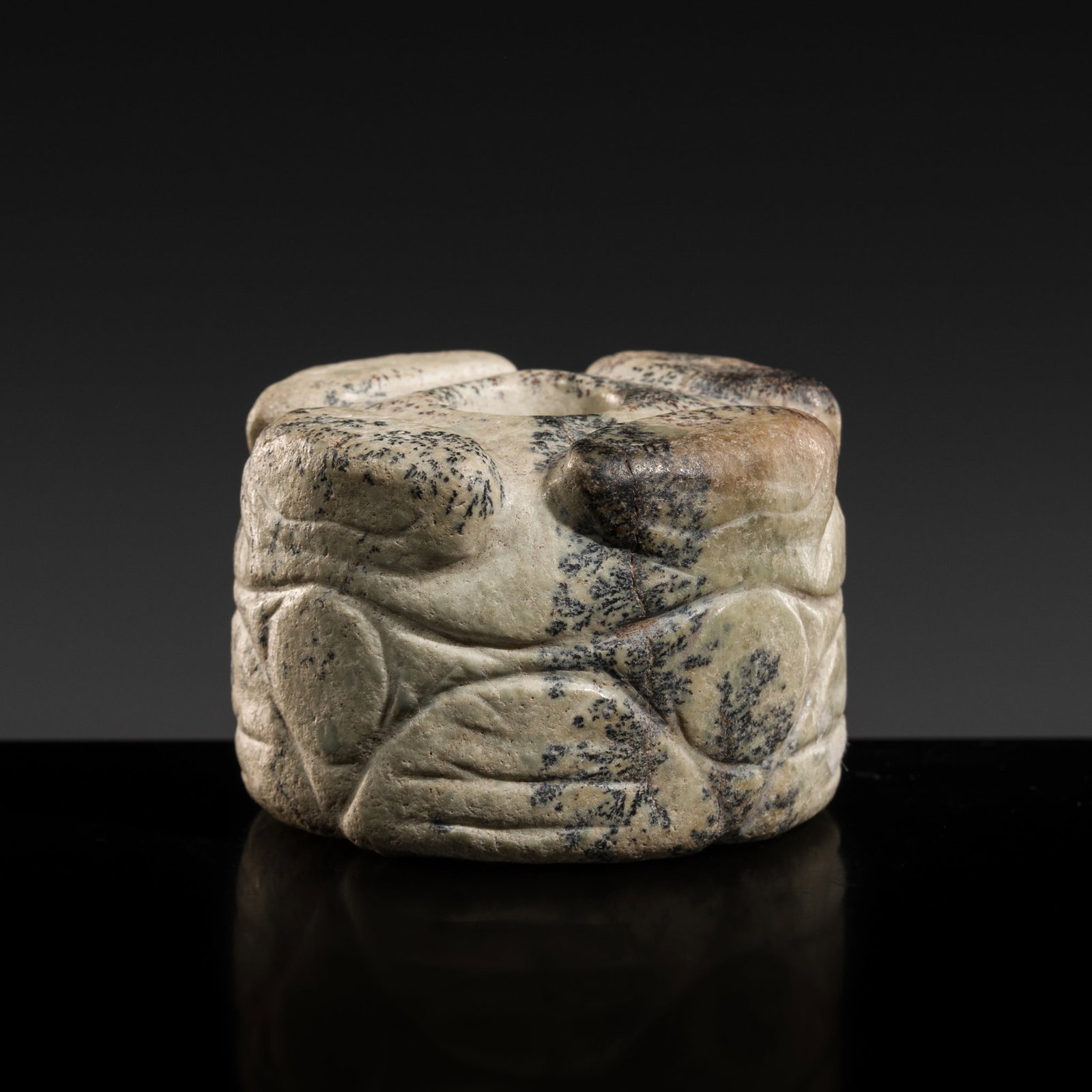 AN OPAQUE JADE 'ANIMAL MASK' STAFF FITTING, LATE HONGSHAN CULTURE (1 of 13)