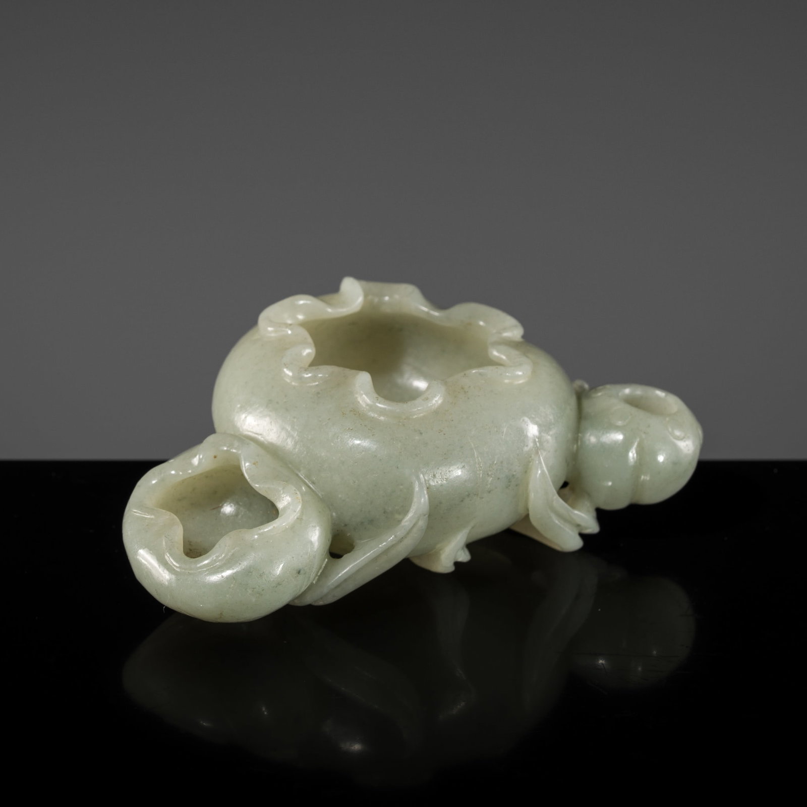 A PALE CELADON JADE 'LOTUS' DOUBLE BRUSHWASHER, BIXI, 18TH-19TH CENTURY (1 of 13)