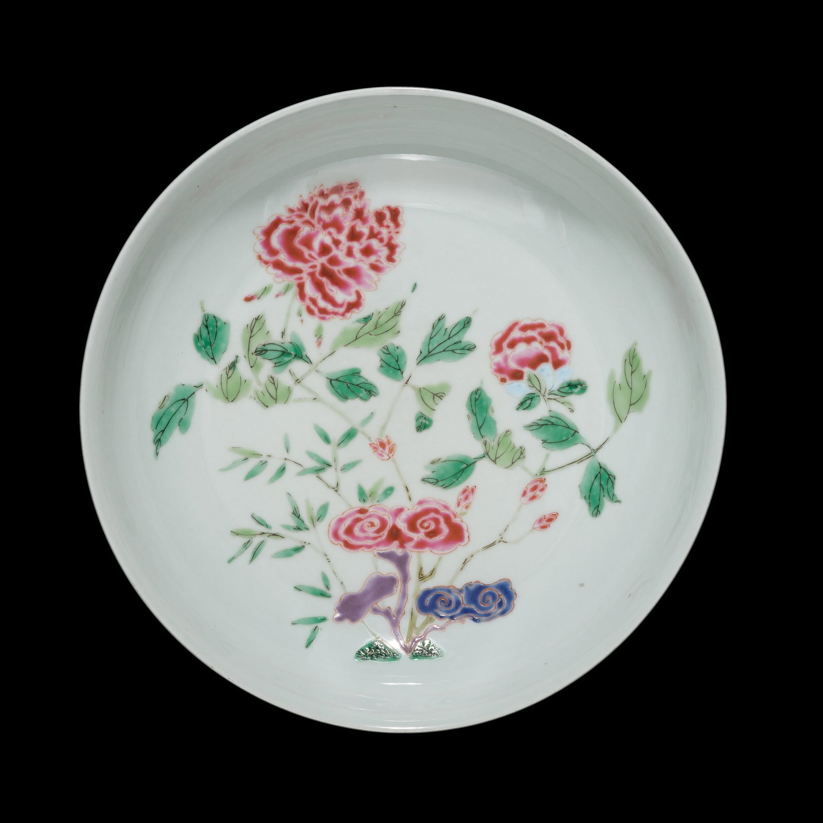 A FAMILLE ROSE 'PEONY AND LINGZHI' DISH, YONGZHENG MARK AND PROBABLY OF THE PERIOD (1 of 12)