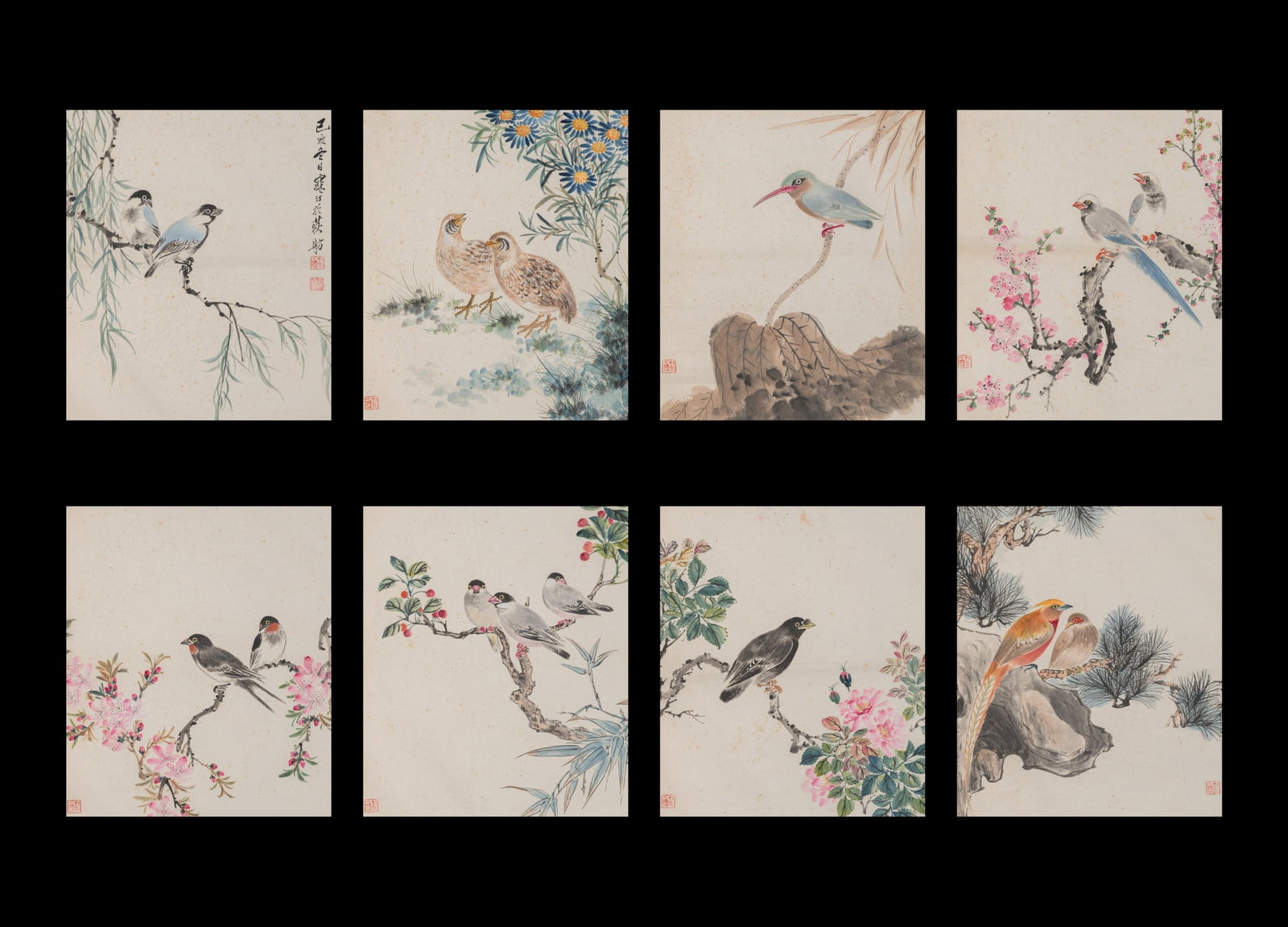 AN ALBUM OF EIGHT 'FLOWERS AND BIRDS' PAINTINGS BY JIANG HANTING (1904-1963), DATED 1959 (1 of 20)