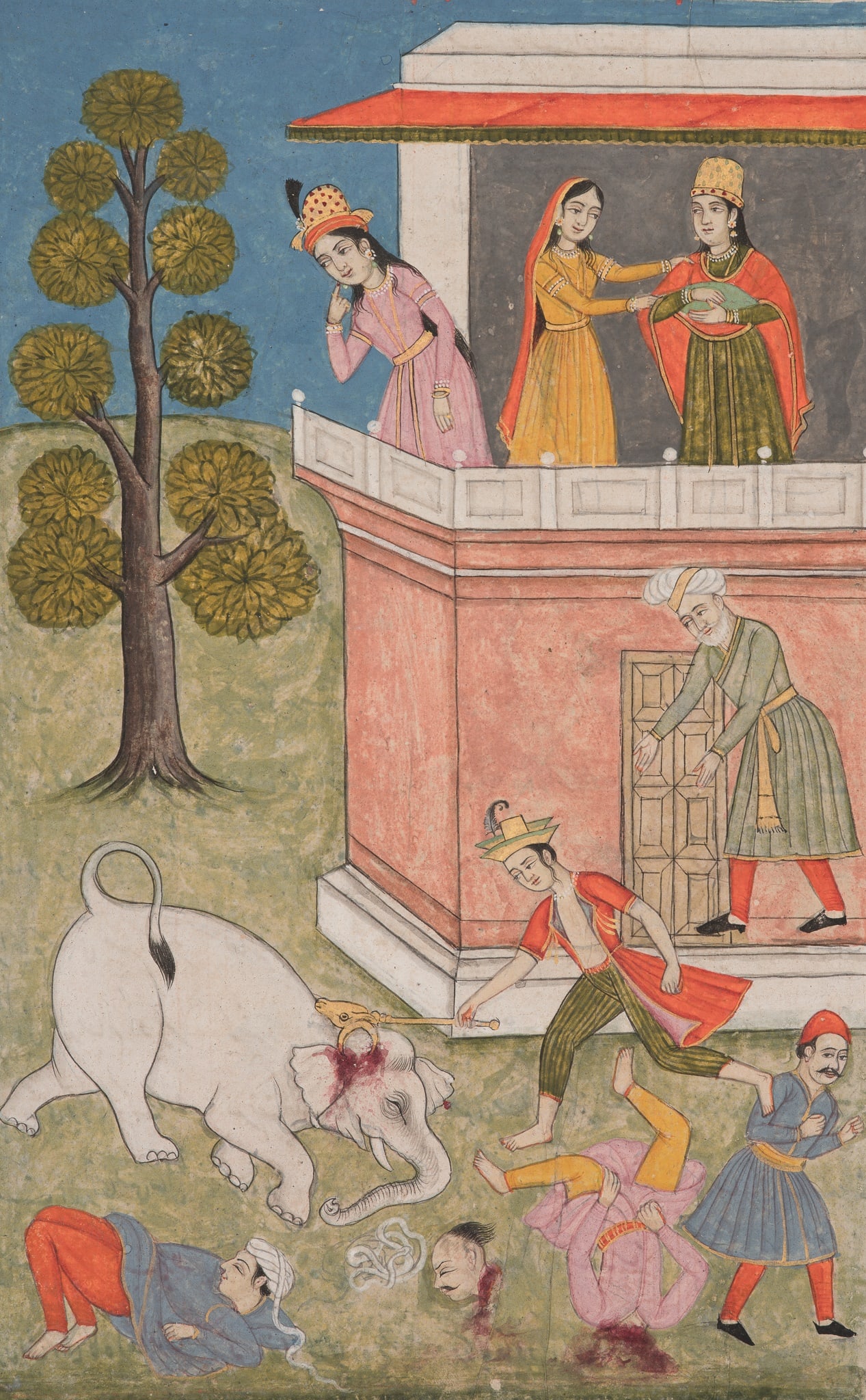 A MUGHAL MINIATURE PAINTING WITH A SCENE FROM THE SHAHNAMEH DEPICTING RUSTAM SLAYING THE WHITE (1 of 8)
