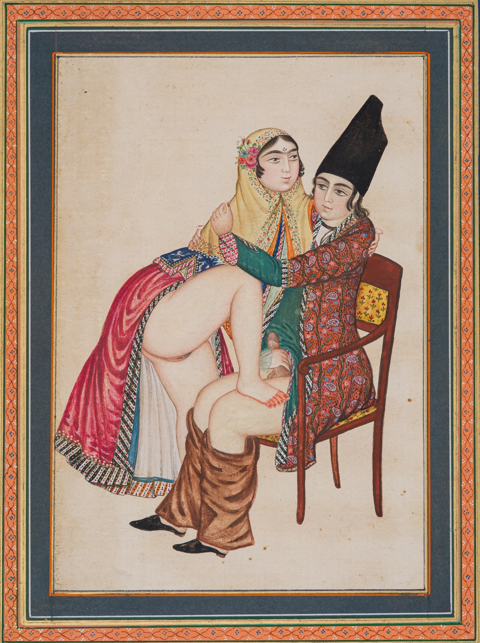 A QAJAR EROTIC PAINTING, QAJAR IRAN, 19TH CENTURY (1 of 7)
