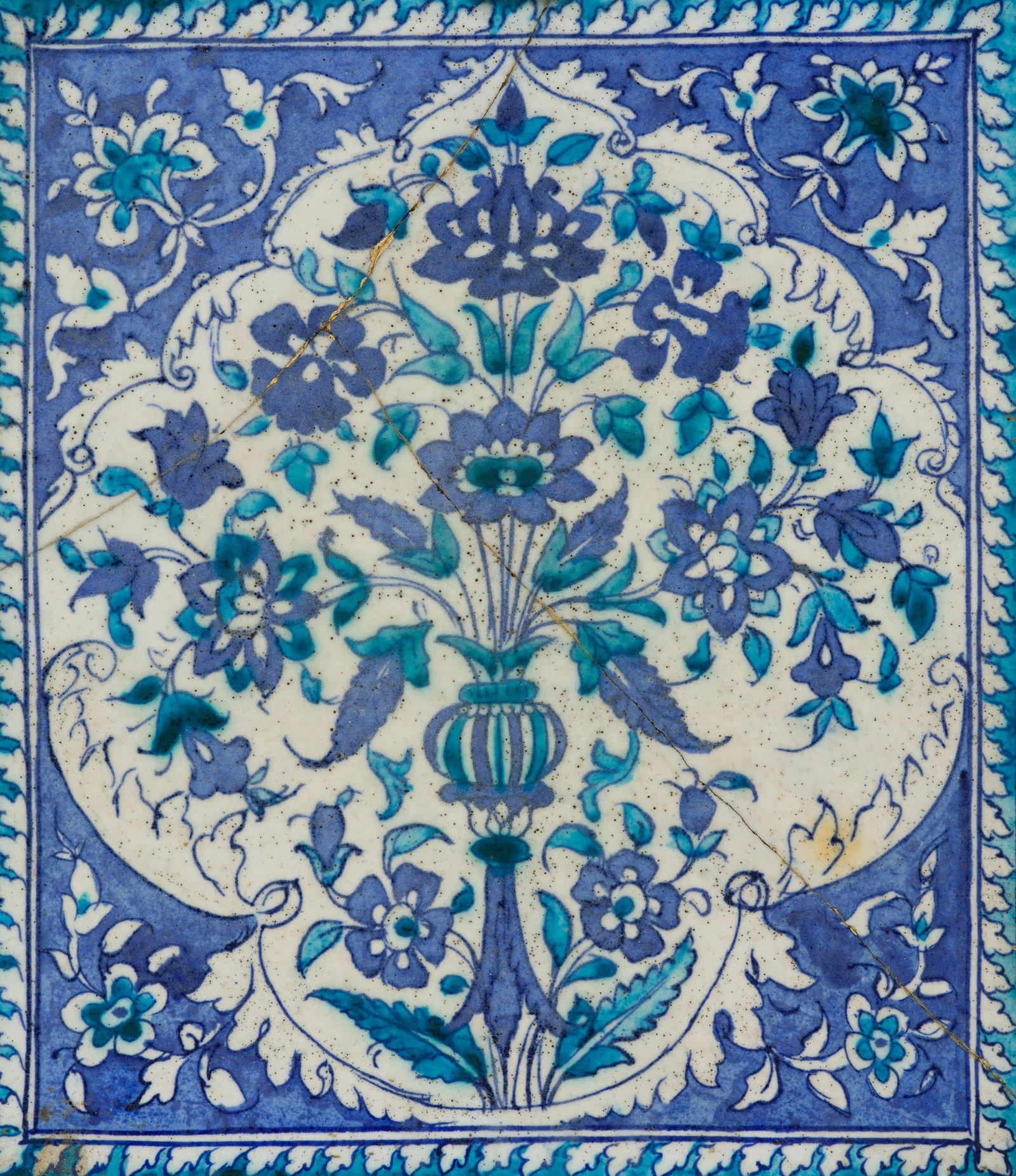 A BLUE AND WHITE IZNIK POTTERY TILE, OTTOMAN TURKEY, 16TH-17TH CENTURY (1 of 10)