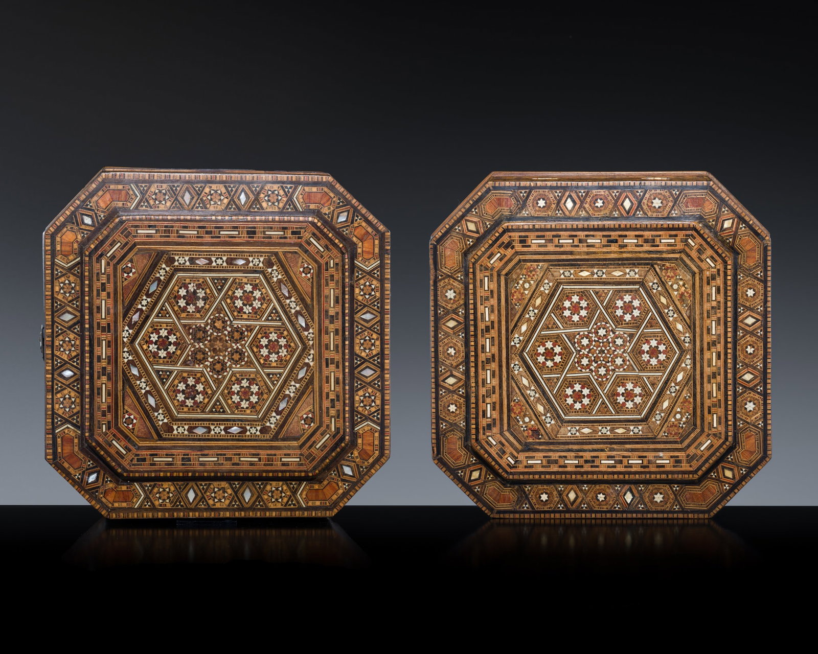 A PAIR OF MOTHER-OF-PEARL AND BONE INLAID WOOD STORAGE BOXES, OTTOMAN EMPIRE, 19TH CENTURY (1 of 18)