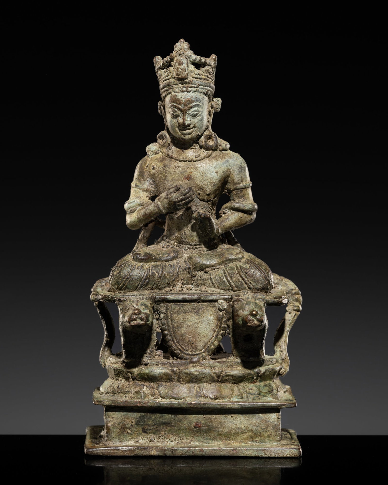 A BRONZE FIGURE OF BUDDHA VAIROCANA ON A LION THRONE, SWAT VALLEY, 7TH CENTURY (1 of 15)