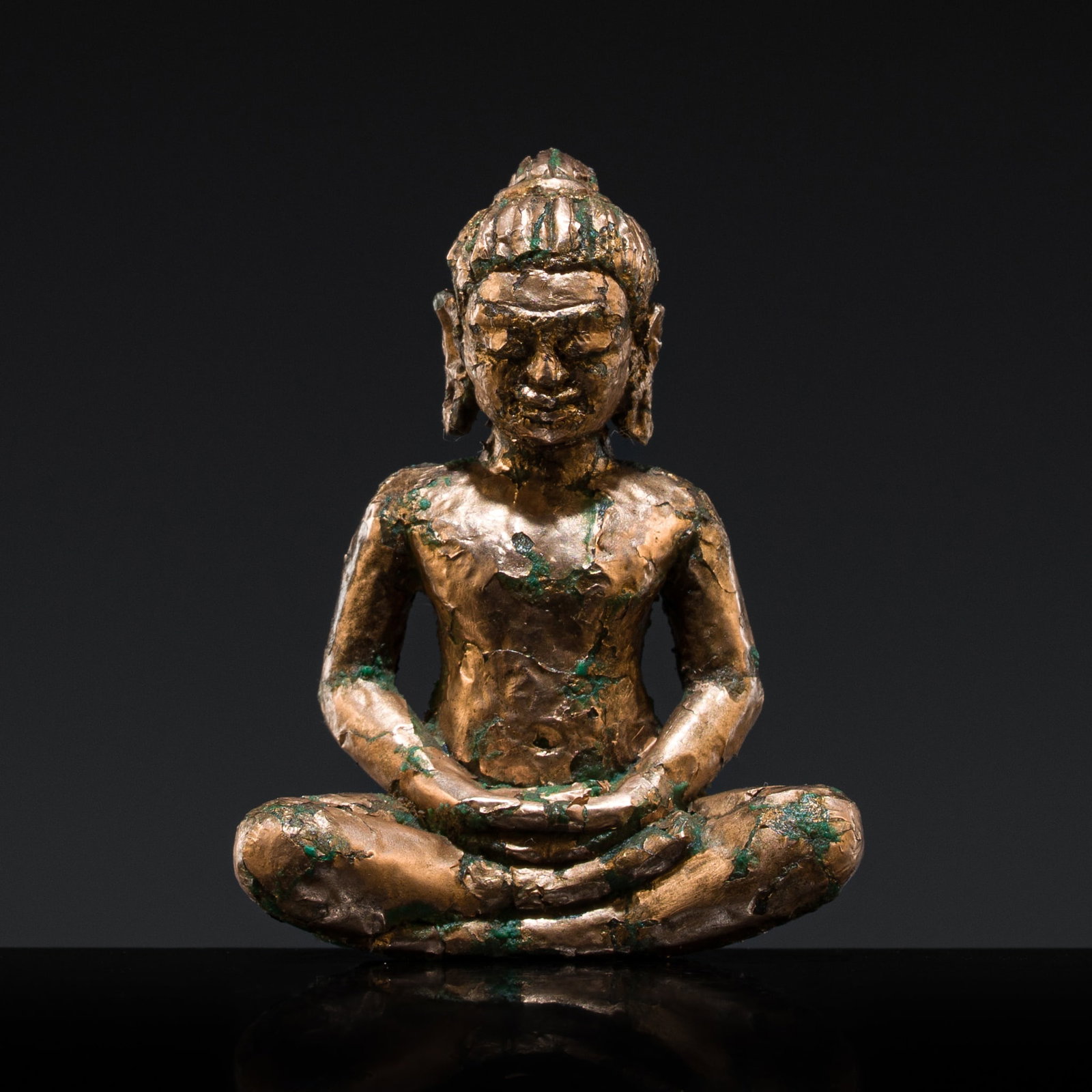 A MINIATURE GILT-BRONZE FIGURE OF A SEATED BUDDHA, BAYON STYLE, ANGKOR PERIOD (1 of 12)