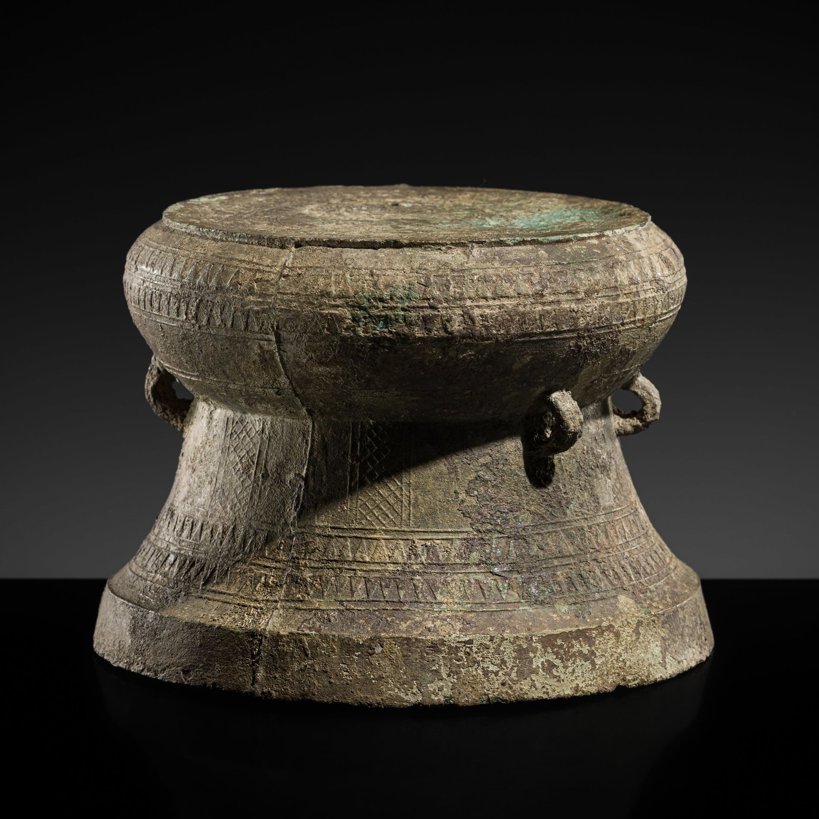 A RARE BRONZE RAIN DRUM, DONG SON CULTURE, VIETNAM, CIRCA 500 BC-300 AD (1 of 12)