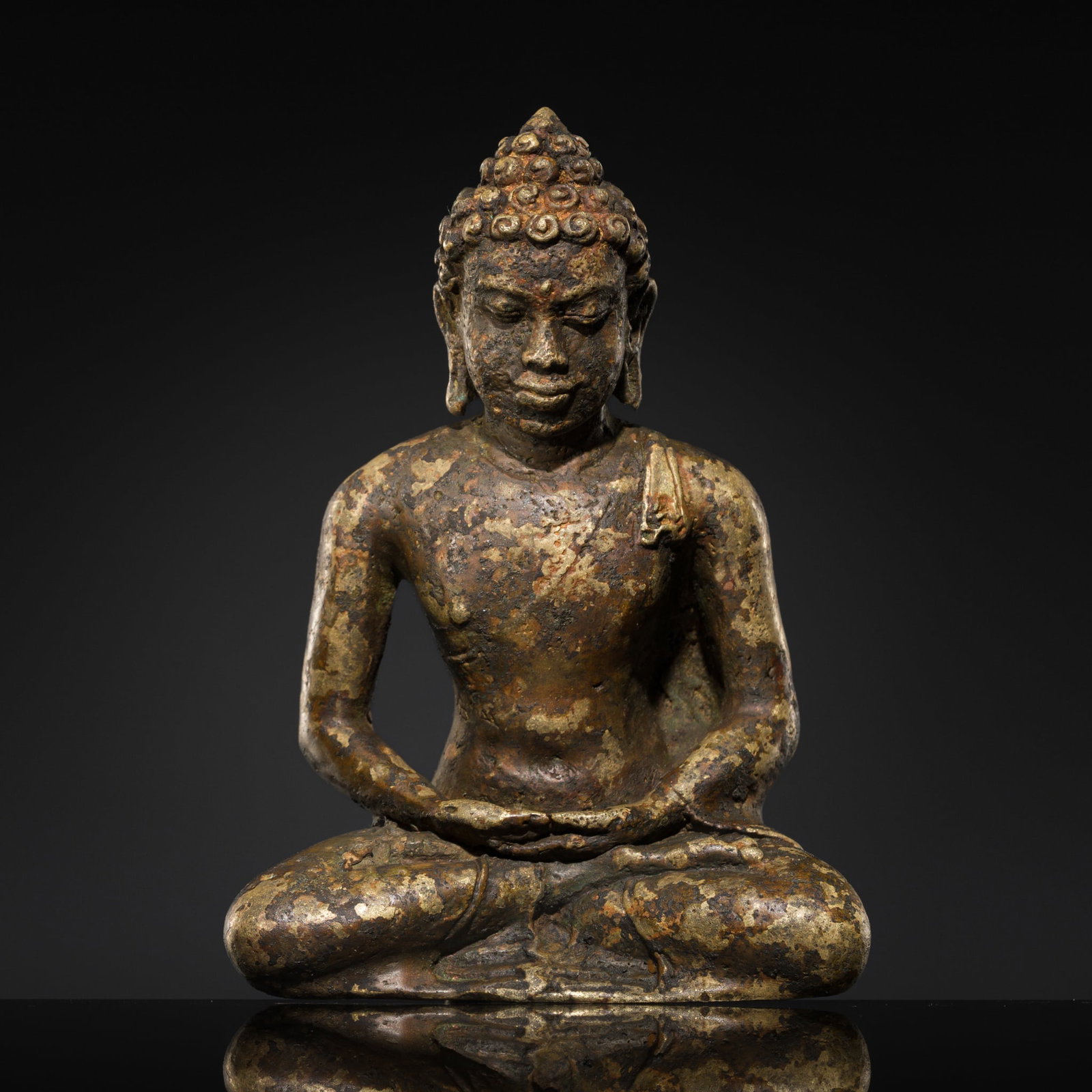 A BRONZE FIGURE OF BUDDHA, MON-DVARAVATI PERIOD, 8TH-10TH CENTURY (1 of 12)