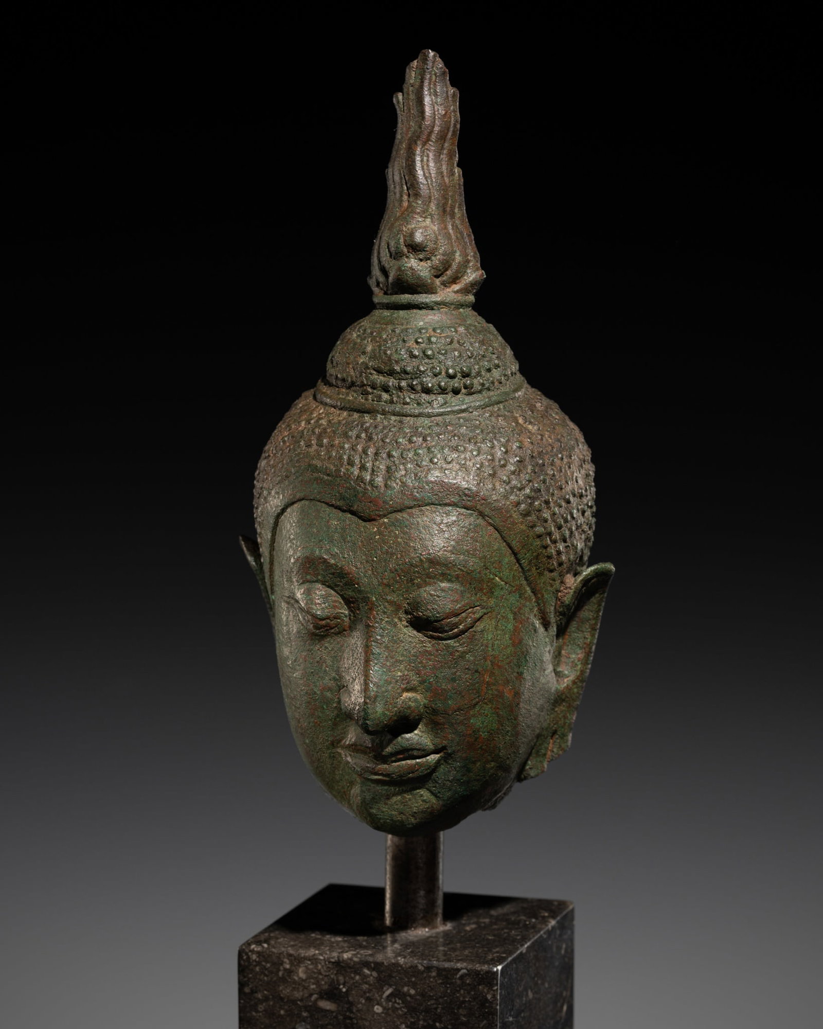 A BRONZE HEAD OF BUDDHA, THAILAND, U-THONG STYLE B, 14TH-15TH CENTURY (1 of 12)