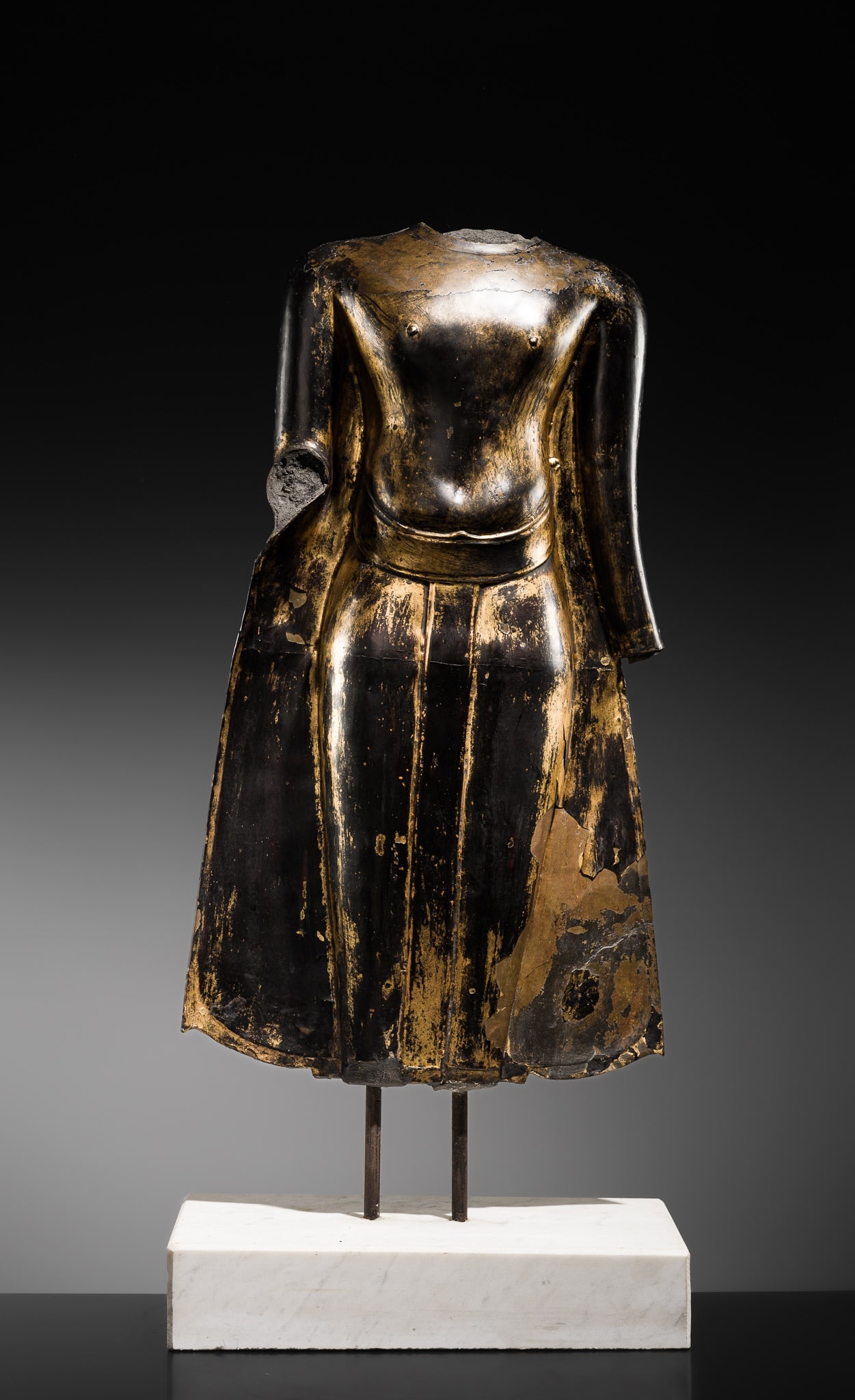A LACQUER-GILT BRONZE TORSO OF BUDDHA, AYUTTHAYA PERIOD, 15TH-16TH CENTURY (1 of 11)