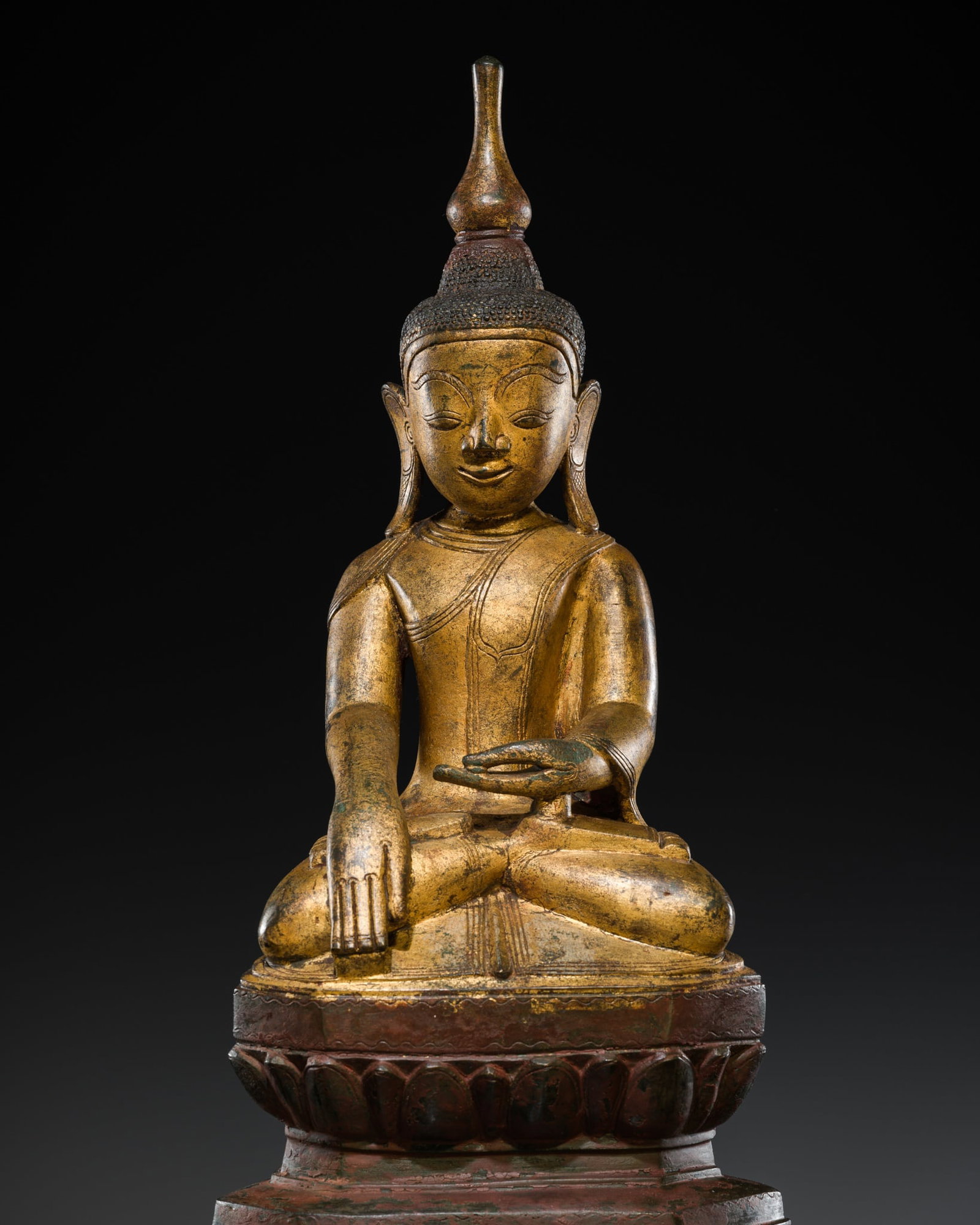 A GILT-LACQUERED BRONZE FIGURE OF BUDDHA SHAKYAMUNI, SHAN STATES, 17TH-18TH CENTURY (1 of 17)