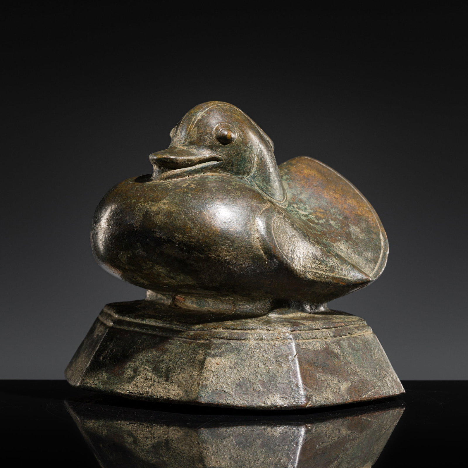 A LARGE AND HEAVY 'MANDARIN DUCK' BRONZE WEIGHT, BURMA, 19TH CENTURY (1 of 9)