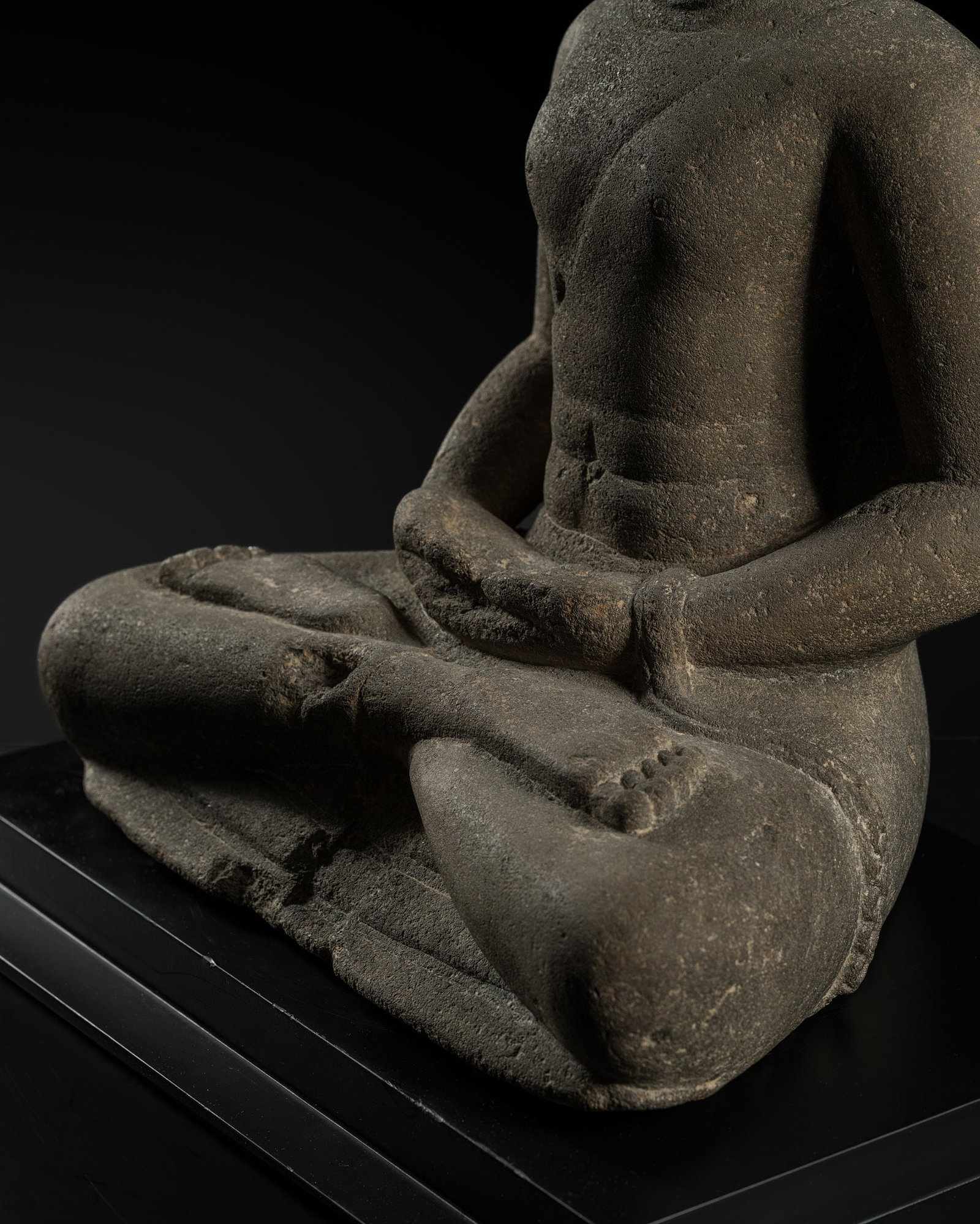 A SMALL ANDESITE TORSO OF BUDDHA AMITABHA, CENTRAL JAVANESE PERIOD, SHAILENDRA DYNASTY (1 of 15)