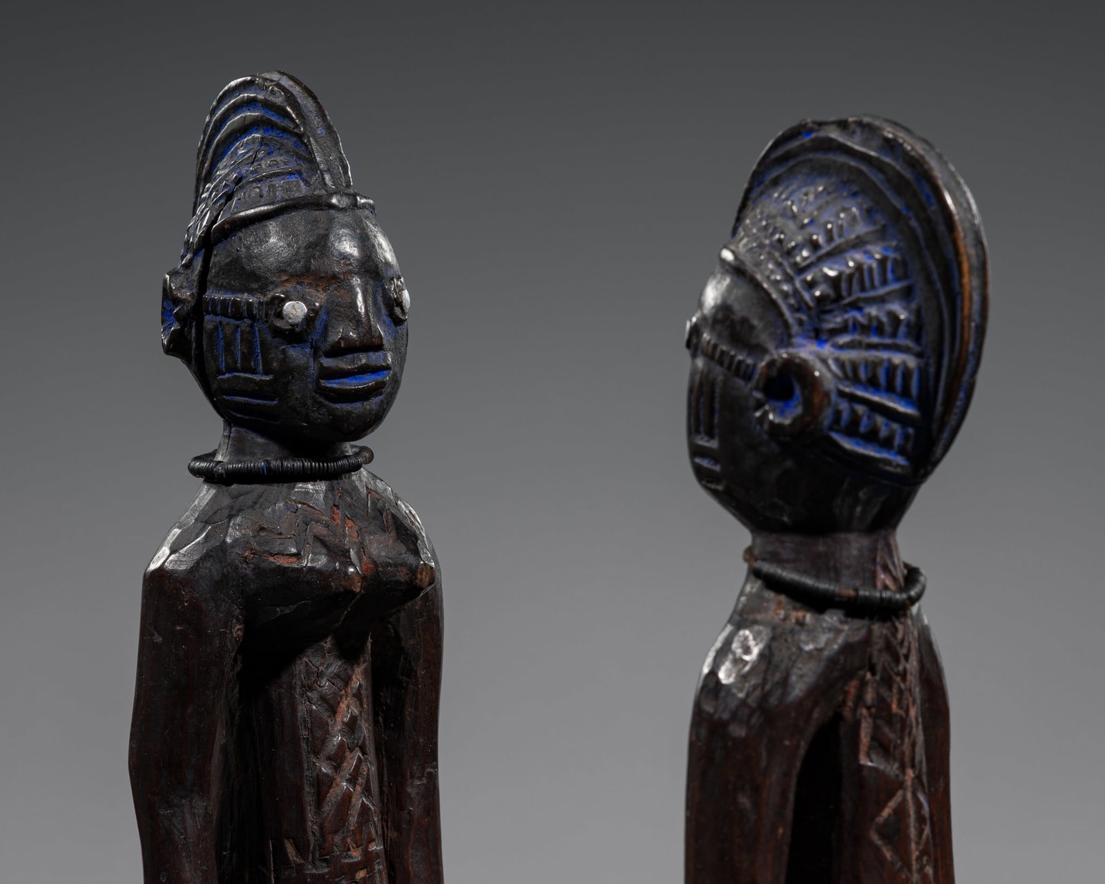 A RARE PAIR OF YORUBA WOOD FIGURES, IBEJI, NIGERIA, FIRST HALF OF 20TH CENTURY (1 of 15)