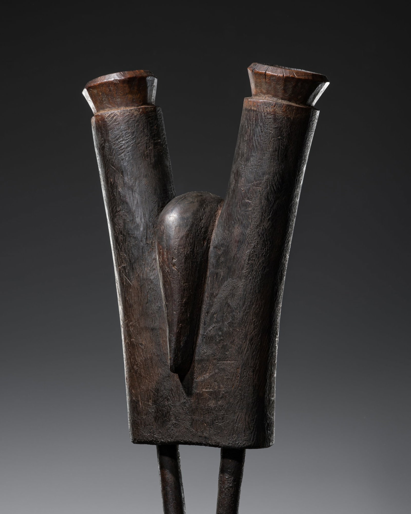 A RARE BAMANA WOOD AND IRON ANTHROPOMORPHIC BELLOWS, MALI, 19TH-20TH CENTURY (1 of 11)