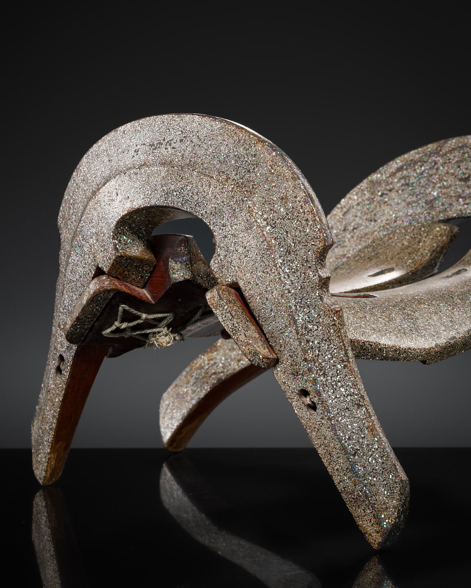 A SUPERB MOTHER-OF-PEARL-INLAID WOOD KURA (SADDLE), EDO PERIOD: A SUPERB MOTHER-OF-PEARL-INLAID WOOD KURA (SADDLE), EDO PERIOD Published: Jean-Paul Desroches (ed.) et al, Two Americans in Paris: A Quest for Asian Art, Paris, 2016, p. 234, no. 370. Exhibit