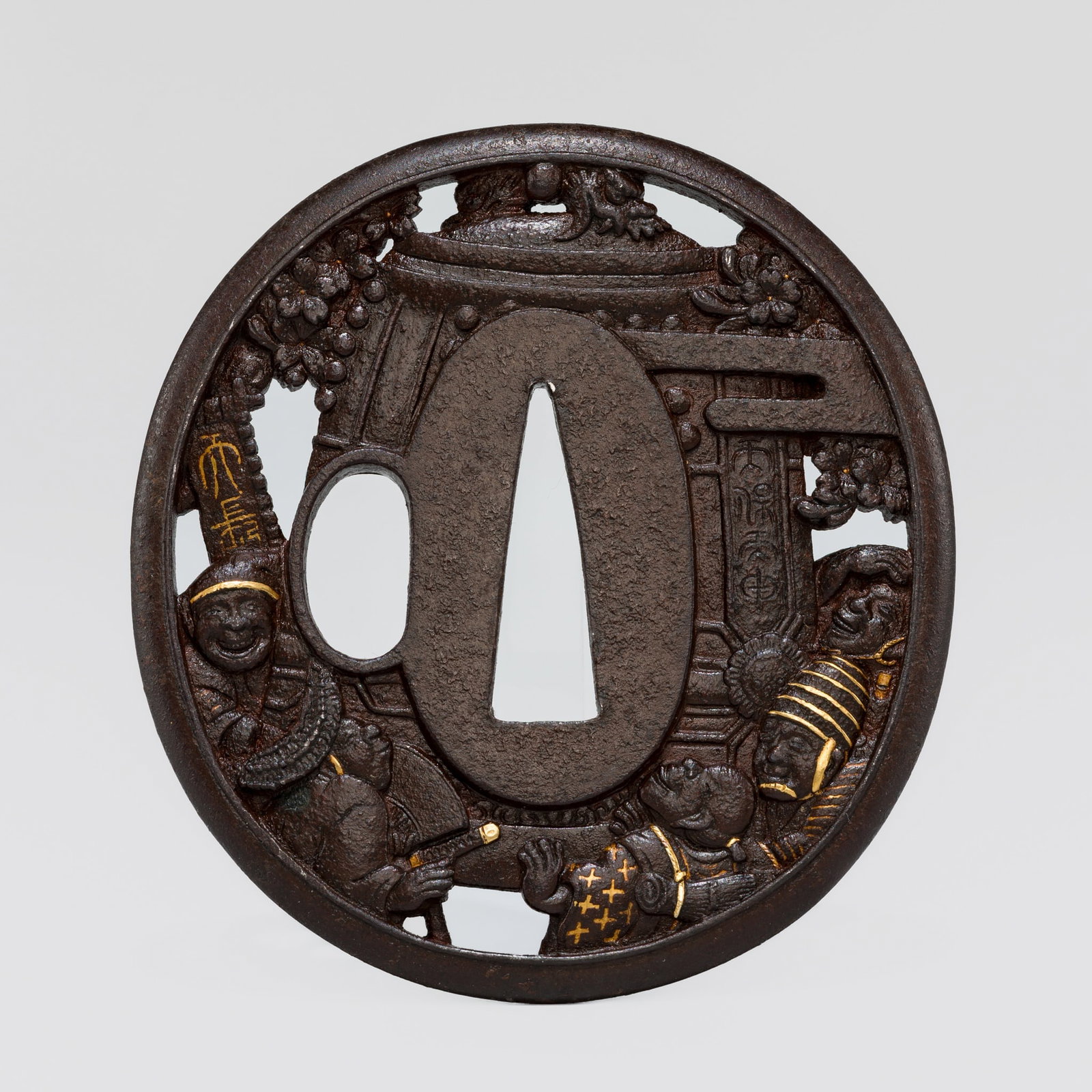 AN IRON TSUBA WITH THE BELL OF CHIONIN, DATED 1836 (1 of 10)