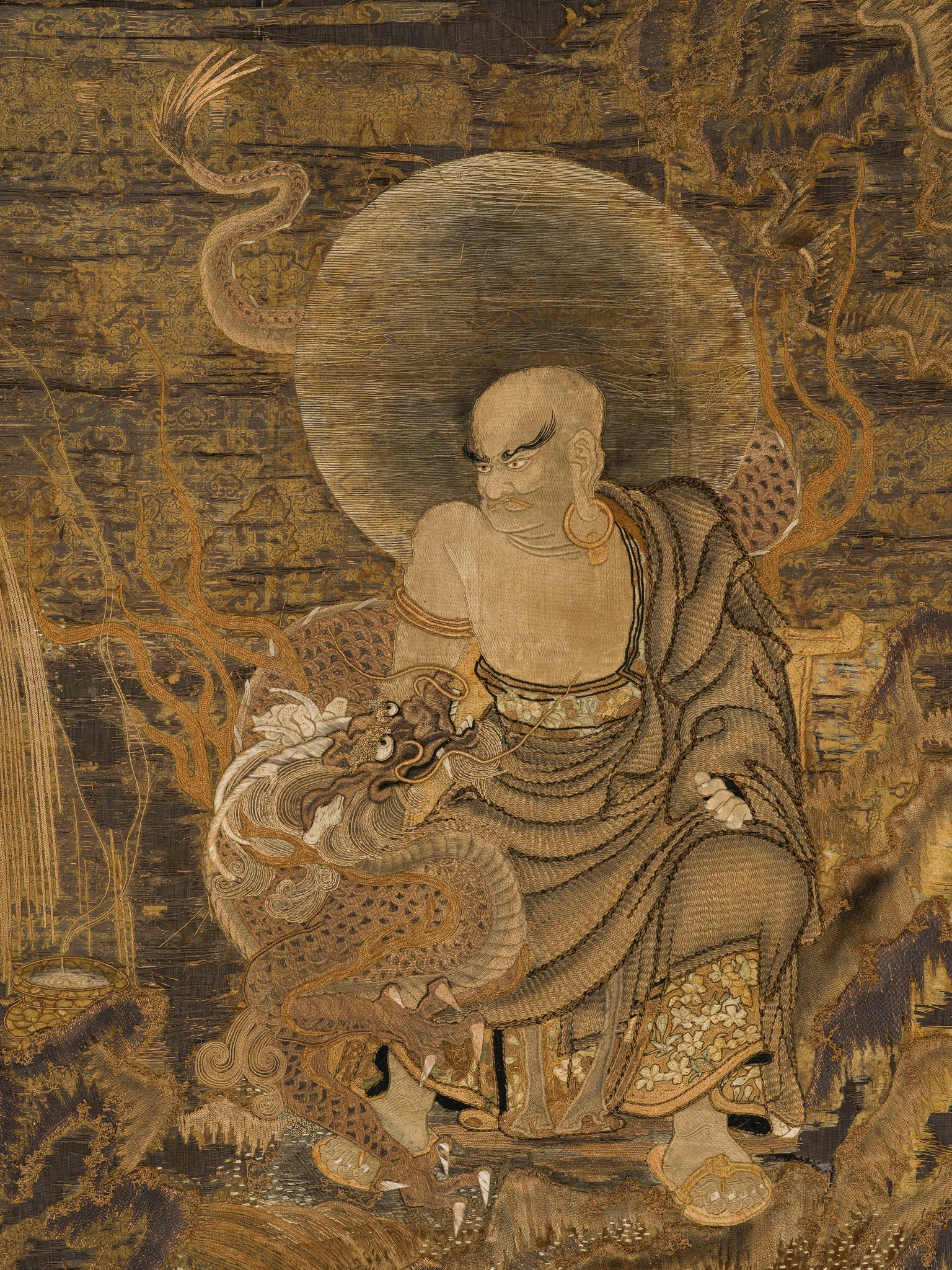 A LARGE EMBROIDERED SILK ‘RAKAN HANDAKA SONJA’ PANEL (1 of 6)