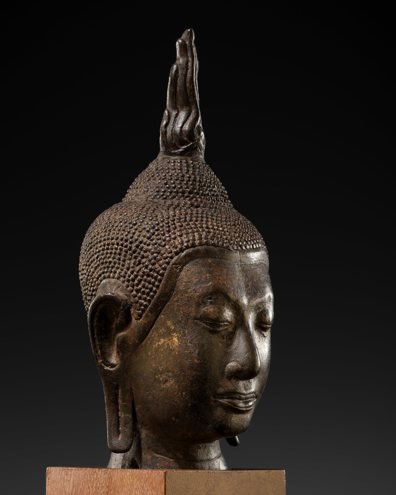 A GILT-BRONZE HEAD OF BUDDHA, THAILAND, U-THONG STYLE B, 14TH CENTURY (1 of 14)