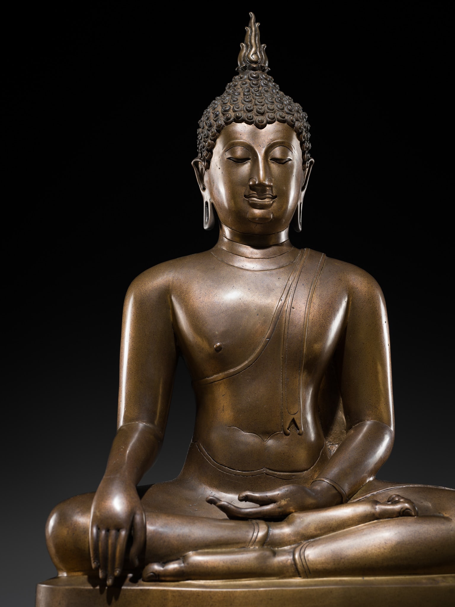 A LARGE BRONZE FIGURE OF BUDDHA SHAKYAMUNI, THAILAND, 19TH CENTURY: A LARGE BRONZE FIGURE OF BUDDHA SHAKYAMUNI, THAILAND, 19TH CENTURY This lot is from a single owner collection and is therefore offered without reserve The Jorgen Ruben Gallery Ledger, entry from 2005: