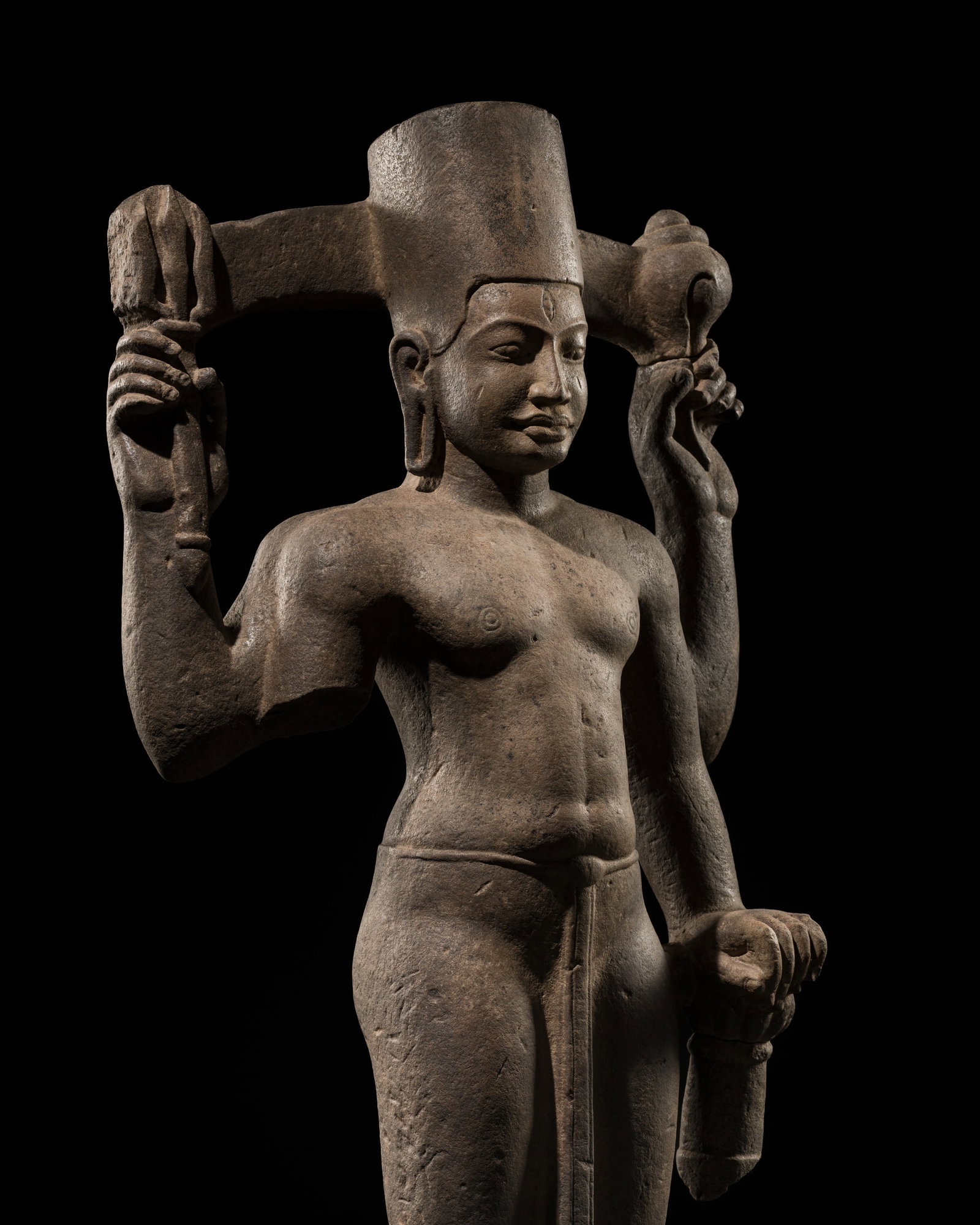 A RARE AND IMPORTANT SANDSTONE FIGURE OF HARIHARA, PRASAT ANDET STYLE, PRE-ANGKOR PERIOD, 7TH-8TH: A RARE AND IMPORTANT SANDSTONE FIGURE OF HARIHARA, PRASAT ANDET STYLE, PRE-ANGKOR PERIOD, 7TH-8TH CENTURY This lot is from a single owner collection and is therefore offered without reserve The Jorgen