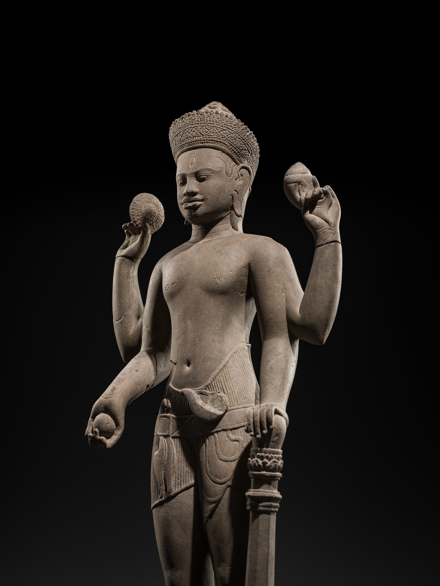 A Rare And Important Sandstone Figure Of Vishnu, Baphuon Style