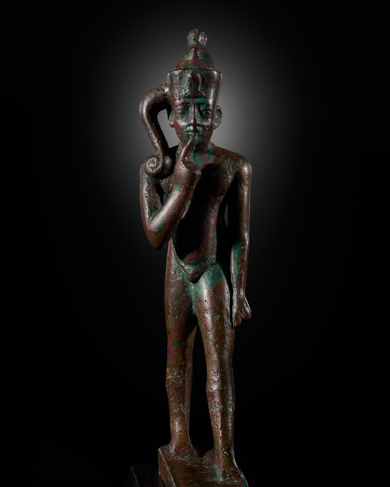 AN EGYPTIAN BRONZE FIGURE OF HARPOKRATES, LATE PERIOD, DYNASTY XXVI (1 of 18)