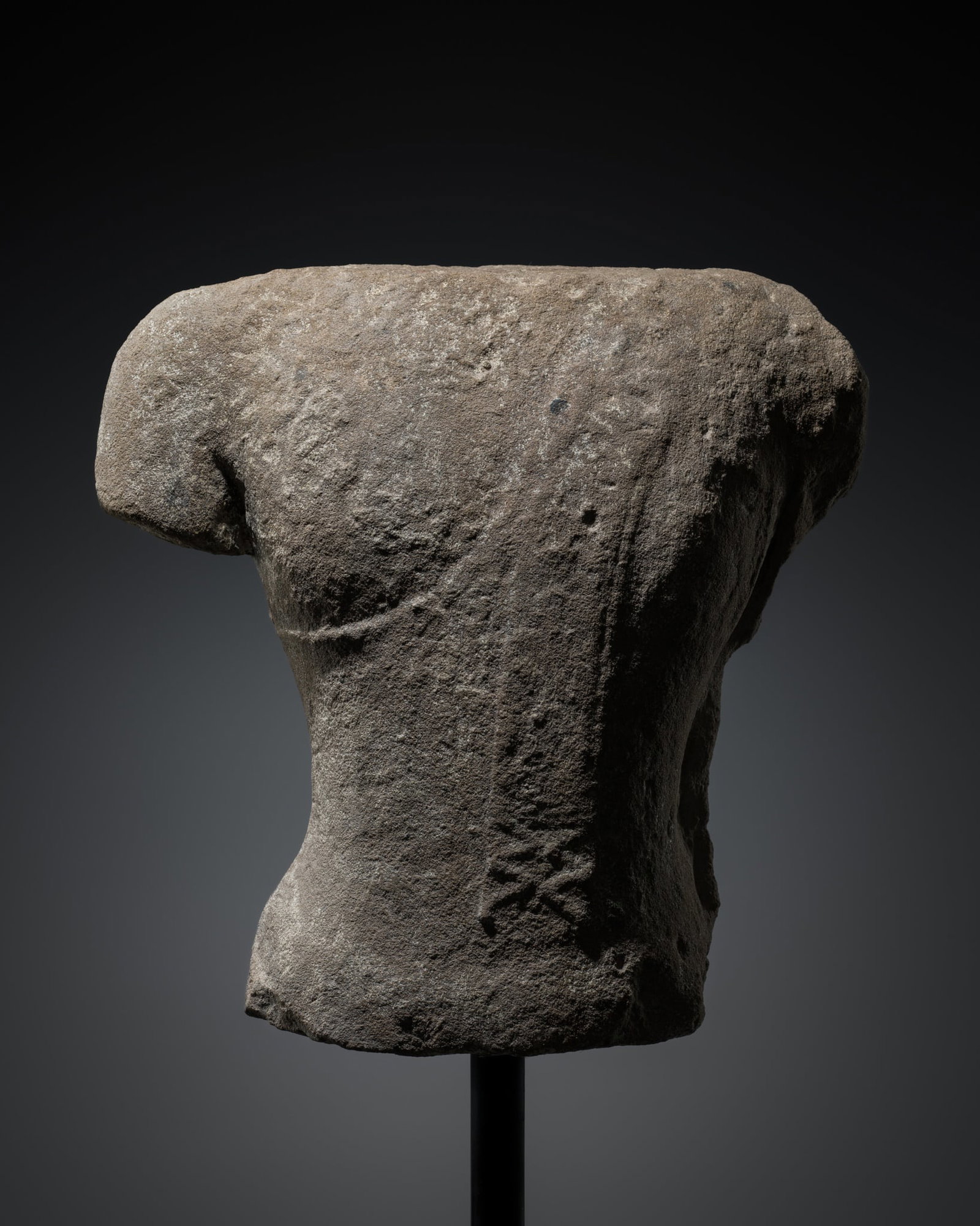 A SANDSTONE TORSO OF A MALE, AYUTTHAYA KINGDOM: A SANDSTONE TORSO OF A MALE, AYUTTHAYA KINGDOM This lot is from a single owner collection and is therefore offered without reserve The Jorgen Ruben Gallery Ledger, entry from 2005: “No. 155, FH 