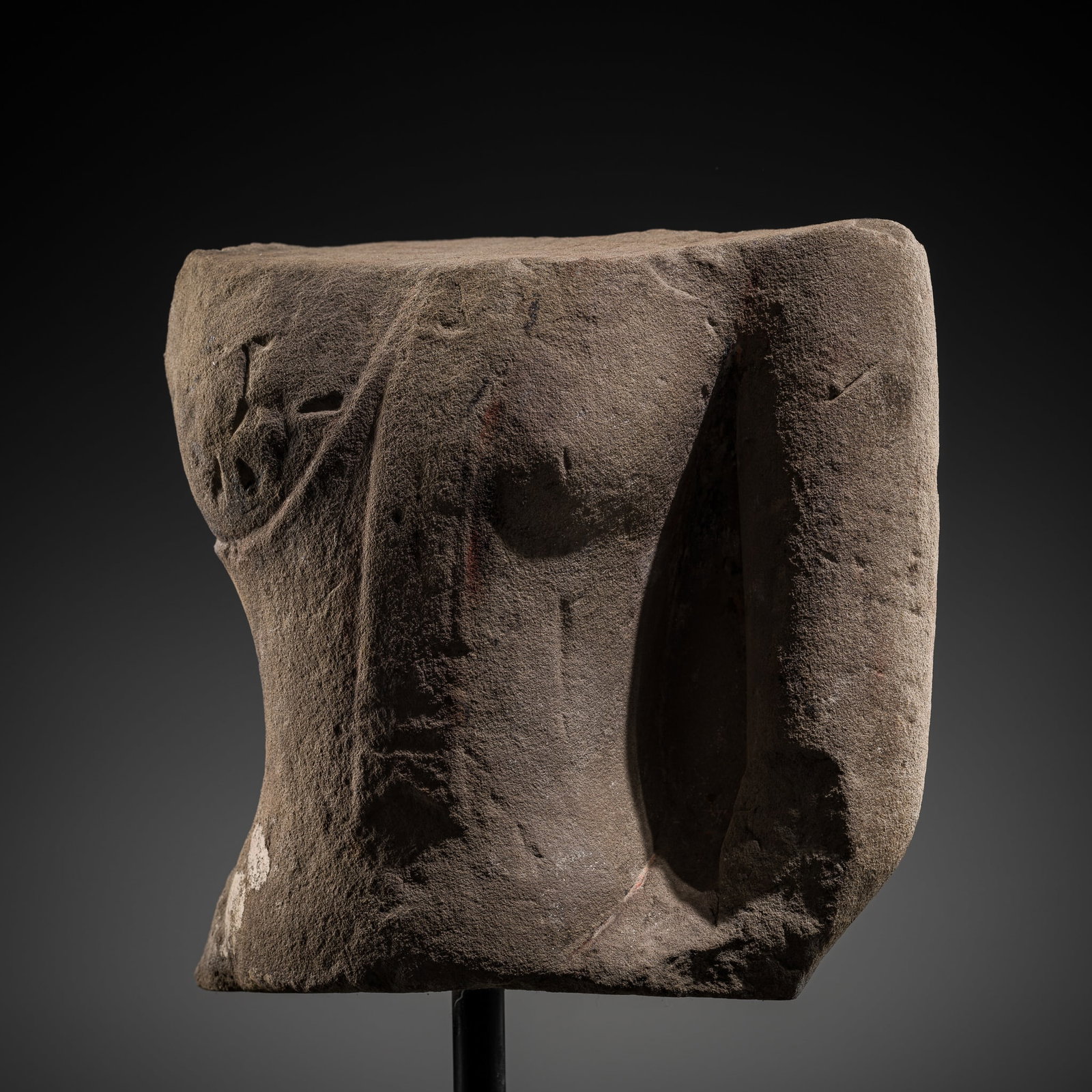 A SANDSTONE TORSO OF BUDDHA, AYUTTHAYA KINGDOM, 15TH-17TH CENTURY: A SANDSTONE TORSO OF BUDDHA, AYUTTHAYA KINGDOM, 15TH-17TH CENTURY This lot is from a single owner collection and is therefore offered without reserve The Jorgen Ruben Gallery Ledger, entry from 2005: 