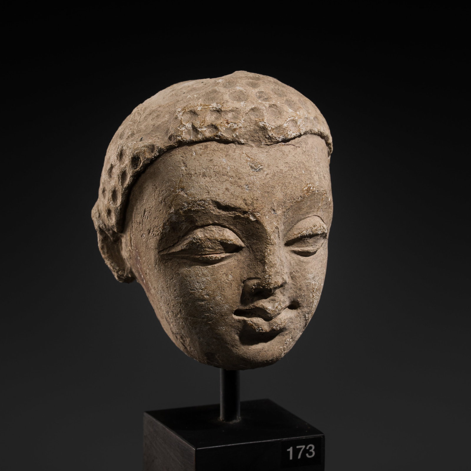 A SMALL STUCCO HEAD OF A YOUTH OR YOUTHFUL BUDDHIST FIGURE, ANCIENT REGION OF GANDHARA (1 of 13)