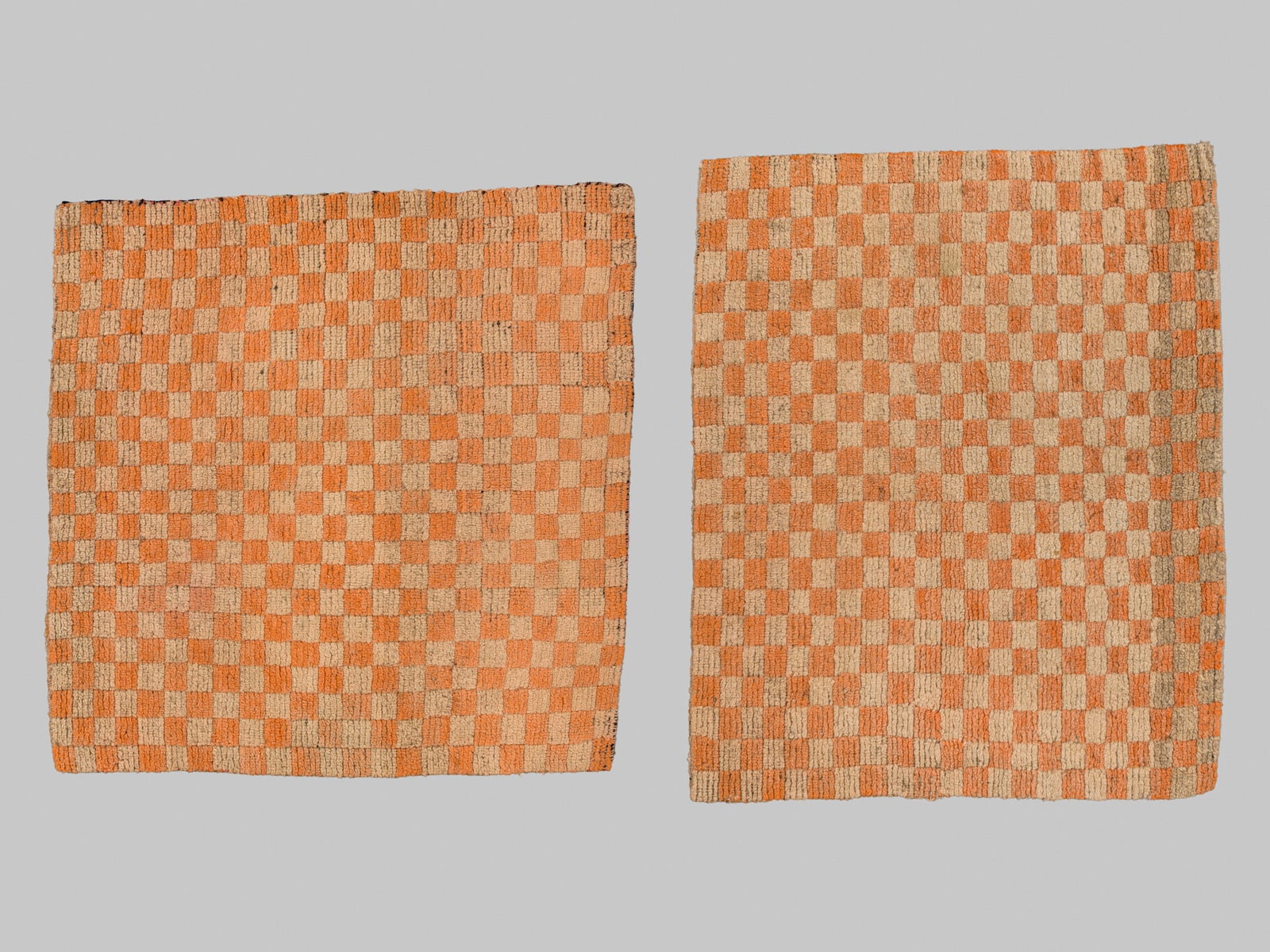 TWO WOOLEN TIBETAN CHEQUERBOARD MEDITATION RUGS: TWO WOOLEN TIBETAN CHEQUERBOARD MEDITATION RUGS This lot is from a single owner collection and is therefore offered without reserve The Jorgen Ruben Gallery Ledger, entry from 2005: “No. 439, LR