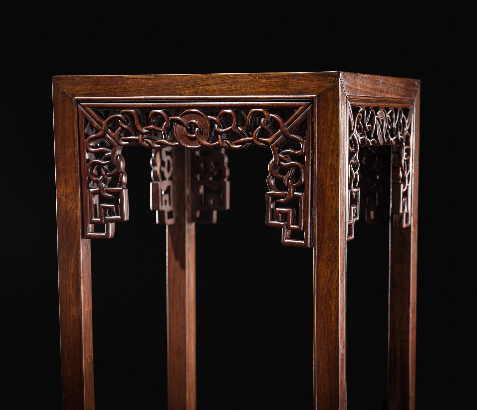 A TALL HONGMU DISPLAY STAND, QING DYNASTY: A TALL HONGMU DISPLAY STAND, QING DYNASTY This lot is from a single owner collection and is therefore offered without reserve The Jorgen Ruben Gallery Ledger, entry from 2005: “No. 388, FH 1987,