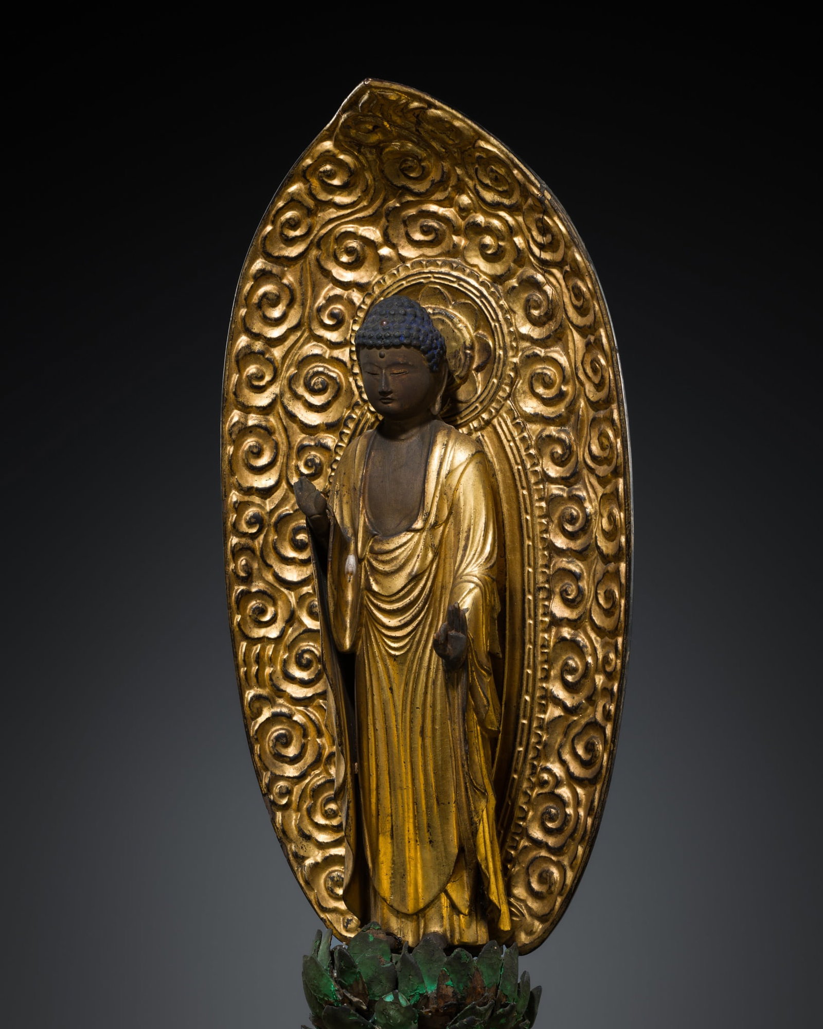 A FINE GILT-LACQUERED WOOD FIGURE OF AMIDA NYORAI, EDO PERIOD: A FINE GILT-LACQUERED WOOD FIGURE OF AMIDA NYORAI, EDO PERIOD This lot is from a single owner collection and is therefore offered without reserve The Jorgen Ruben Gallery Ledger, entry from 2005: R