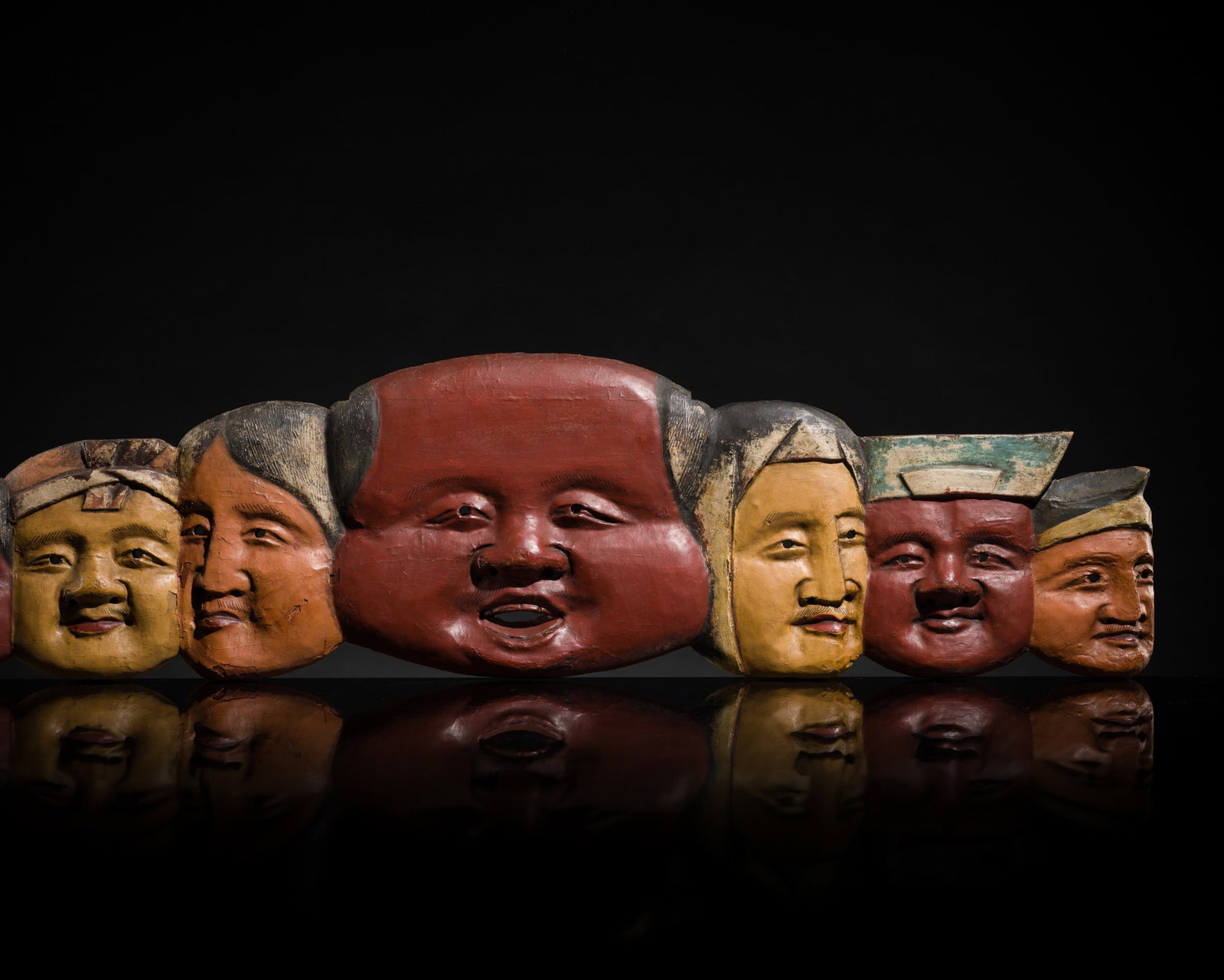 A RARE CARVED AND POLYCHROME WOOD MASK SHOP SIGN, LATE EDO-MEIJI PERIOD: A RARE CARVED AND POLYCHROME WOOD MASK SHOP SIGN, LATE EDO-MEIJI PERIOD This lot is from a single owner collection and is therefore offered without reserve Expert's note: The present lot is a rare sur