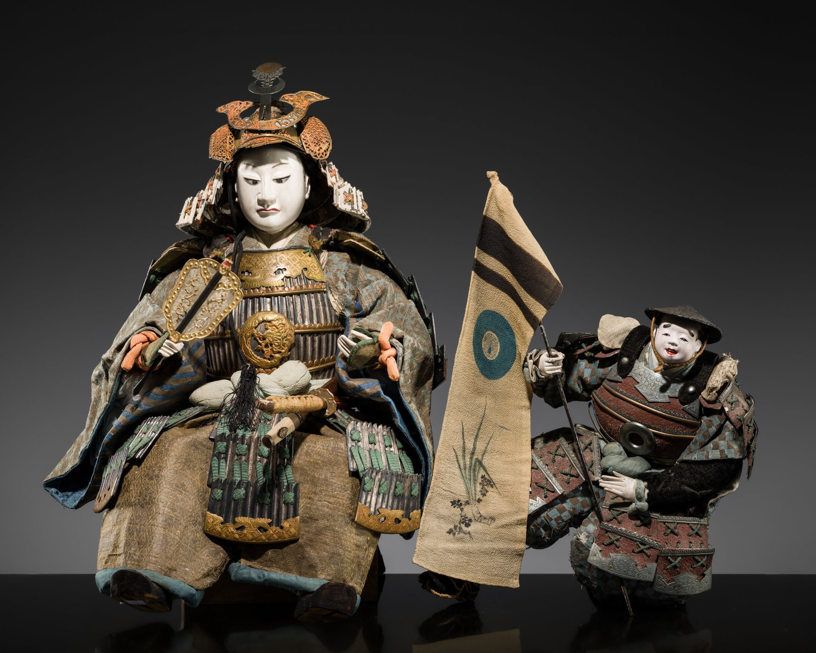 A GROUP OF TWO MUSHA-NINGYO 'MINAMOTO NO YOSHITSUNE AND RETAINER' DOLLS, EDO-MEIJI (1 of 20)