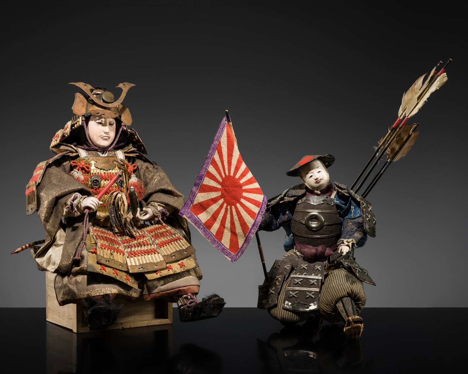 A GROUP OF TWO MUSHA-NINGYO 'SAMURAI AND BANNERMAN' DOLLS, EDO-MEIJI: A GROUP OF TWO MUSHA-NINGYO 'SAMURAI AND BANNERMAN' DOLLS, EDO-MEIJI This lot is from a single owner collection and is therefore offered without reserve The Jorgen Ruben Gallery Ledger, entry from 200