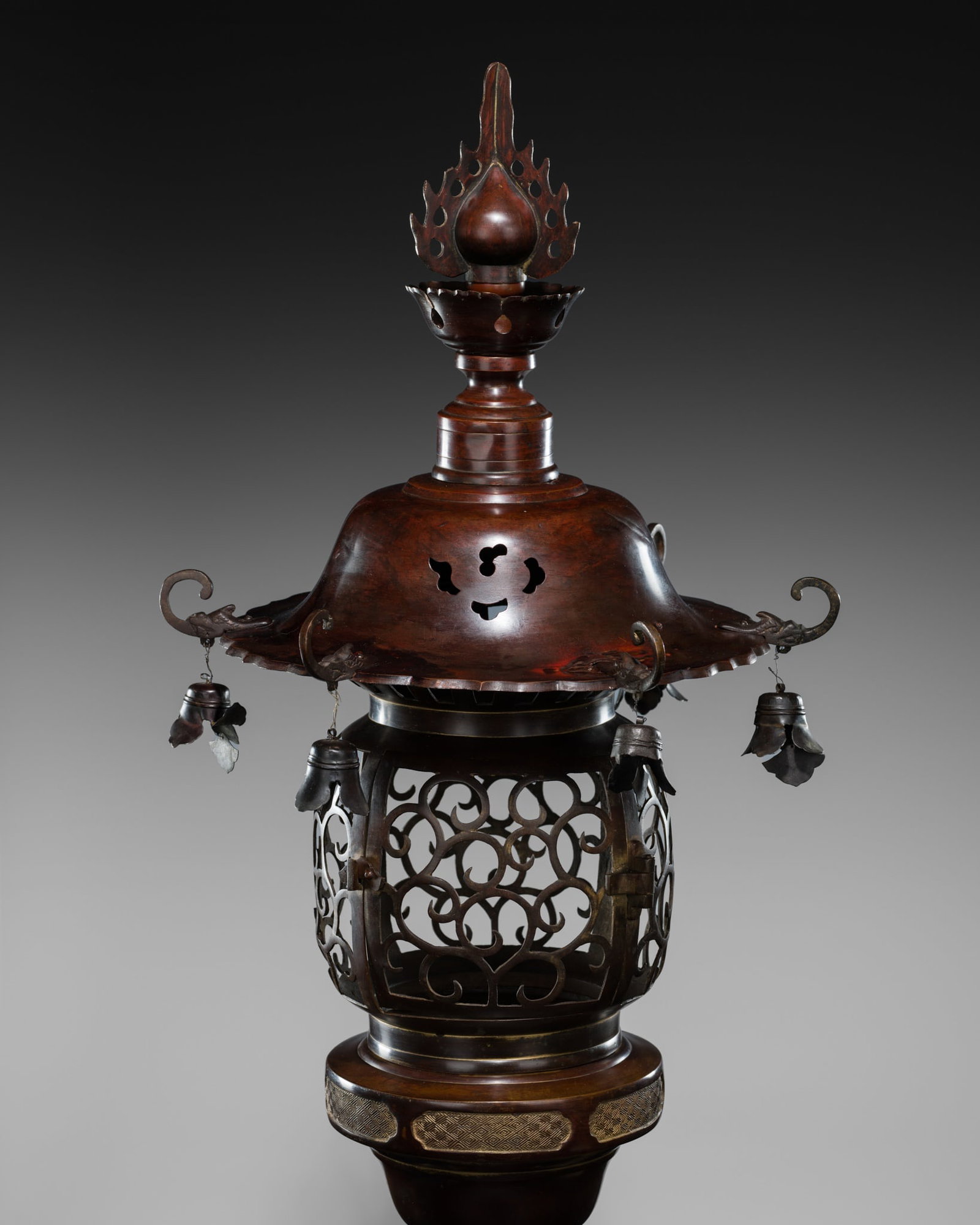 A LARGE BRONZE TEMPLE LANTERN, TORO, 19TH CENTURY: A LARGE BRONZE TEMPLE LANTERN, TORO, 19TH CENTURY This lot is from a single owner collection and is therefore offered without reserve Japan, Edo period (1615-1868). The tall lantern supported on a ste