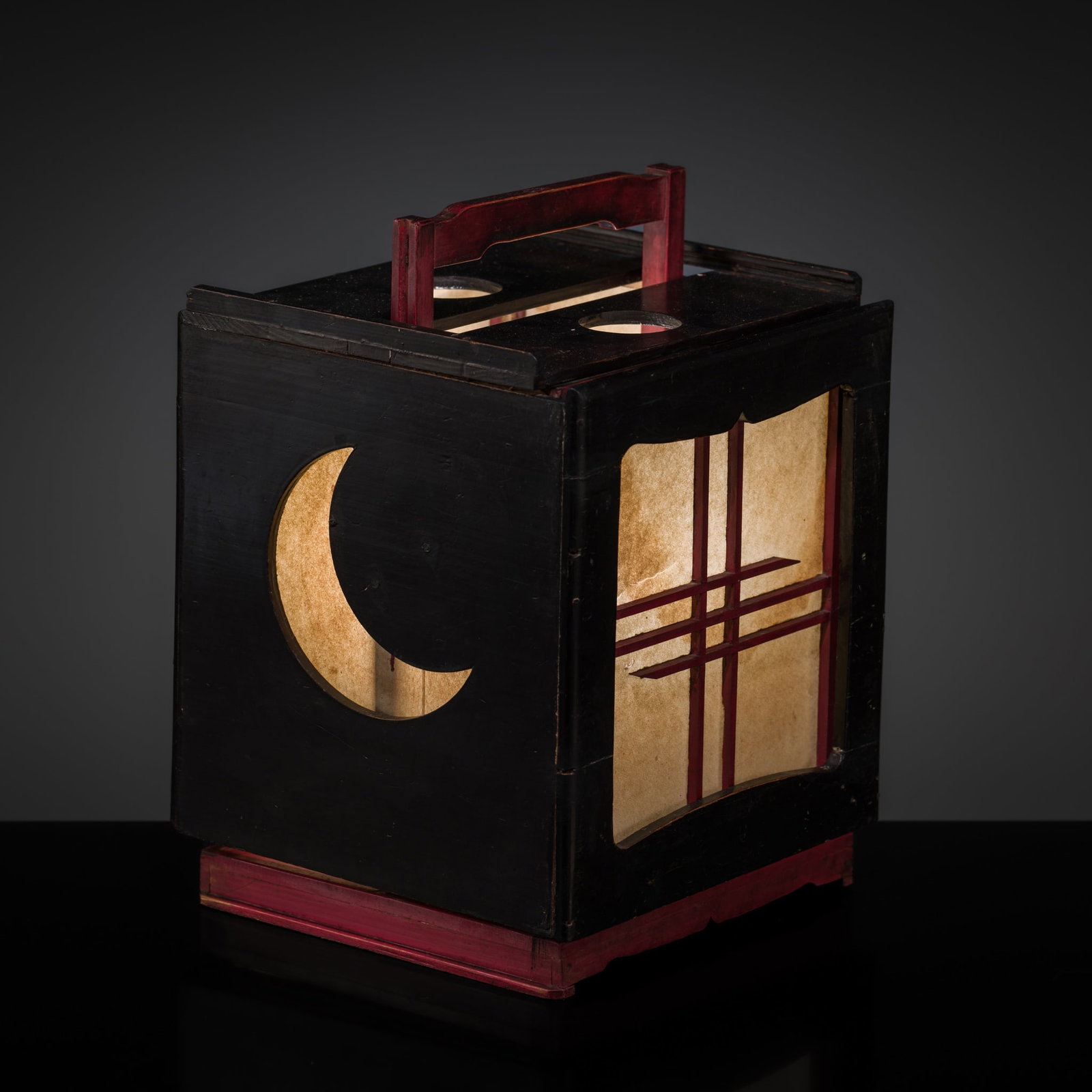 A ROIRO-LACQUERED WOOD ARIAKE ANDON, DAYBREAK LANTERN, 19TH CENTURY: A ROIRO-LACQUERED WOOD ARIAKE ANDON, DAYBREAK LANTERN, 19TH CENTURY This lot is from a single owner collection and is therefore offered without reserve The Jorgen Ruben Gallery Ledger, entry from 2005