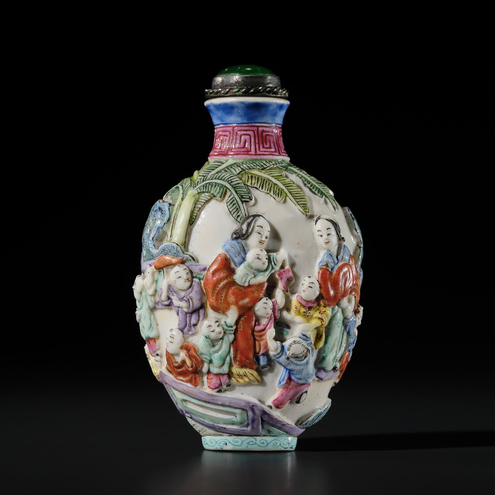 A FAMILLE ROSE MOLDED AND RETICULATED PORCELAIN SNUFF BOTTLE, JINGDEZHEN KILNS (1 of 13)