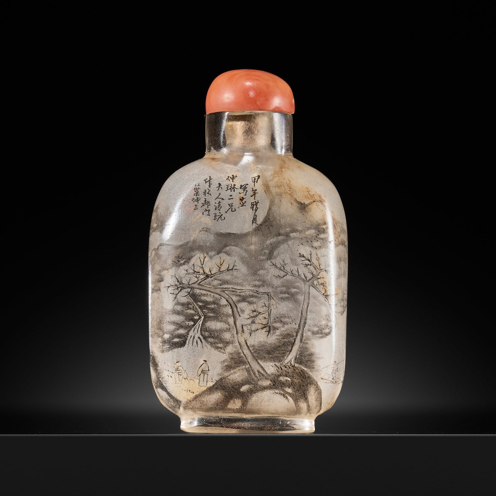 AN EARLY INSIDE-PAINTED GLASS 'LANDSCAPE' SNUFF BOTTLE, BY YE ZHONGSAN, DATED 1894 (1 of 13)