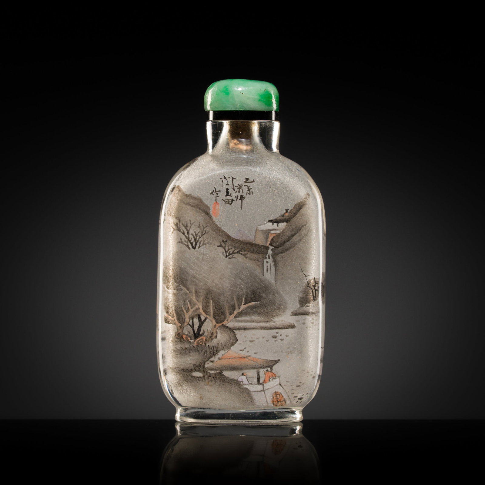 AN INSIDE-PAINTED GLASS 'QUAILS' SNUFF BOTTLE, BY YAN YUTIAN, DATED 1895: AN INSIDE-PAINTED GLASS 'QUAILS' SNUFF BOTTLE, BY YAN YUTIAN, DATED 1895 China. The rounded rectangular body supported on an oval splayed foot with a recessed base and rising to a sloped shoulder surm