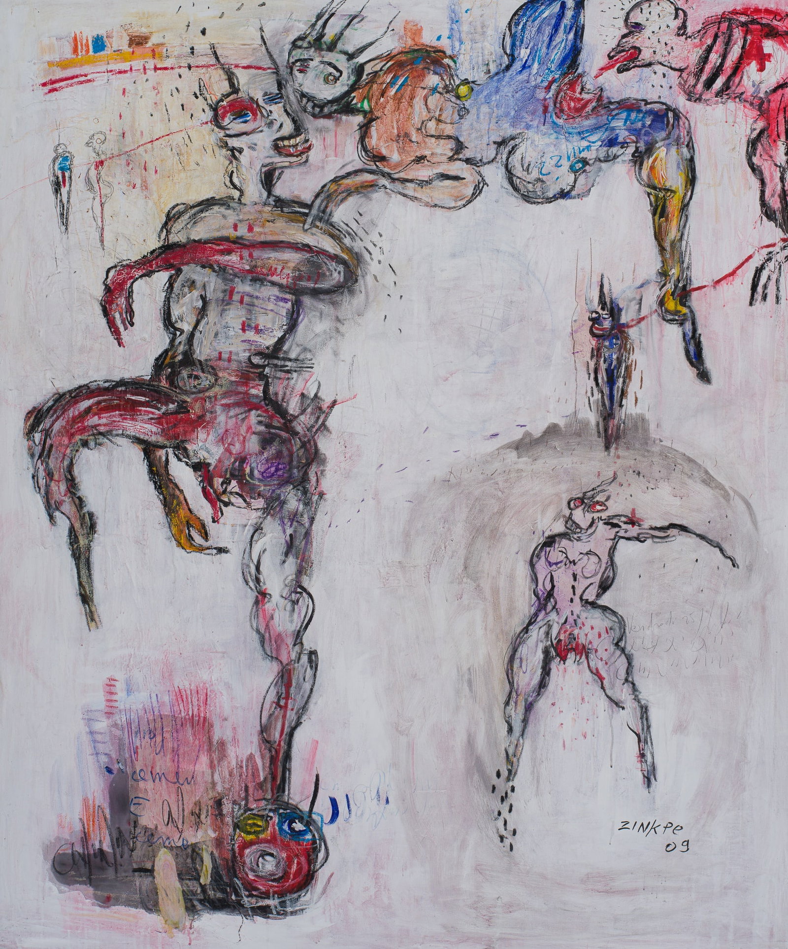 CALIN', BY DOMINIQUE ZINKPÈ (b. 1969), DATED 2009: 'CALIN', BY DOMINIQUE ZINKPÈ (b. 1969), DATED 2009 This lot is from a single owner collection and is therefore offered without reserve Benin. Oil on canvas. Expressively painted in black, red, bl