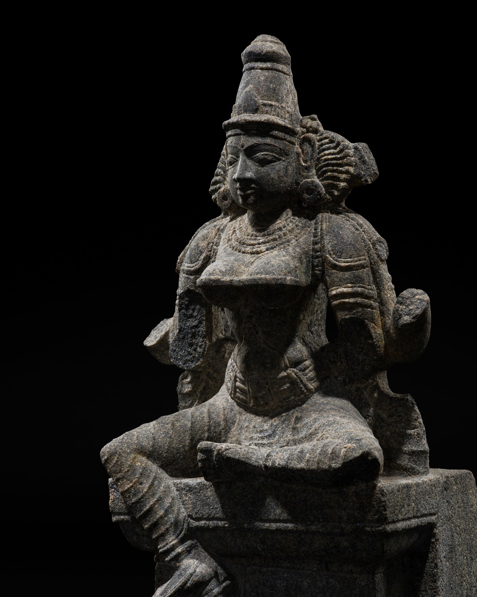 A MASSIVE GRANITE FIGURE OF A DEVI, CHOLA-VIJAYANAGAR PERIOD, CIRCA 13TH-15TH CENTURY (1 of 15)