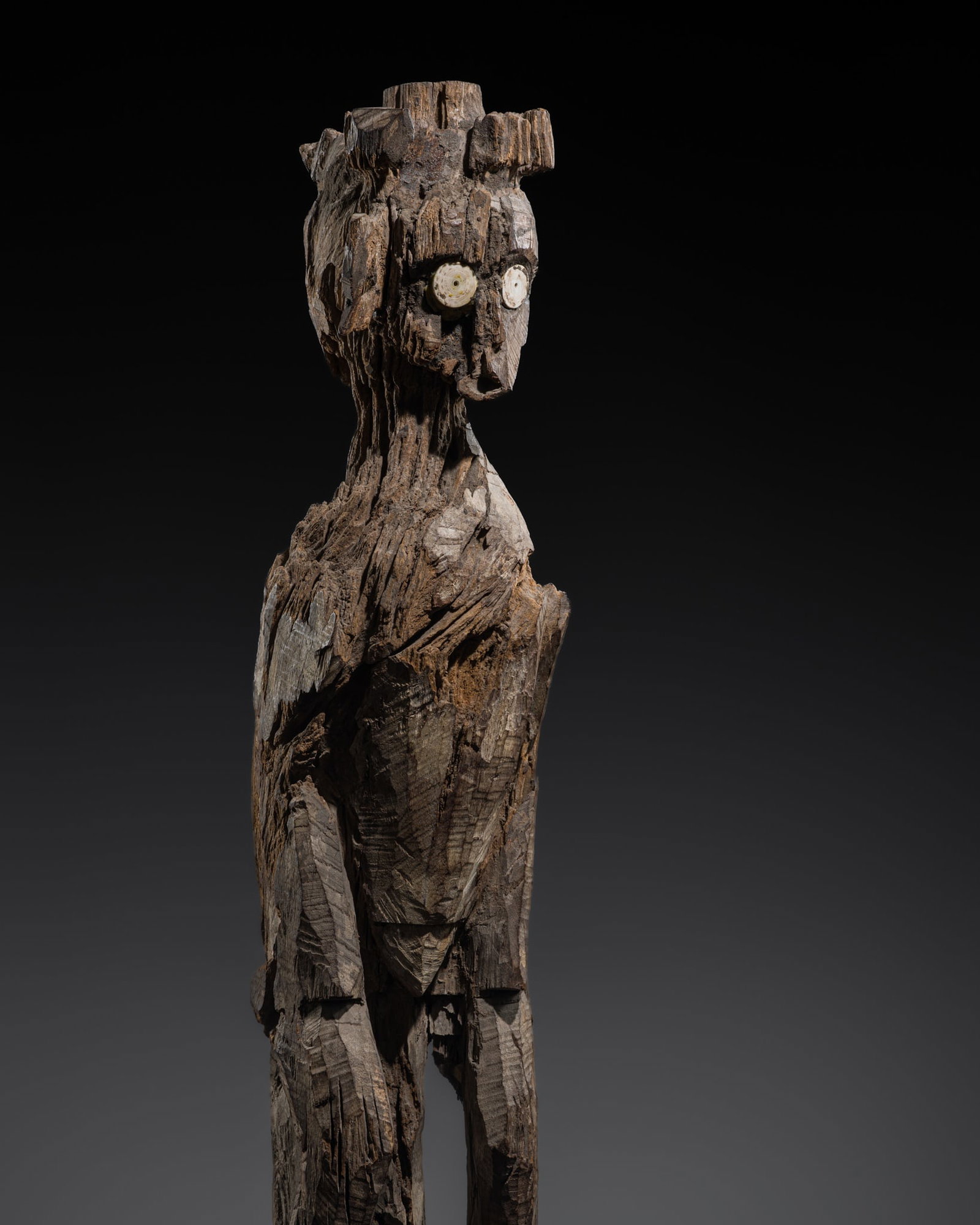 A DAYAK WOOD ANTHROPOMORPHIC FIGURE, HAMPATONG: A DAYAK WOOD ANTHROPOMORPHIC FIGURE, HAMPATONG This lot is from a single owner collection and is therefore offered without reserve Indonesia, Borneo, East Kalimantan. Boldly carved by human hand and s