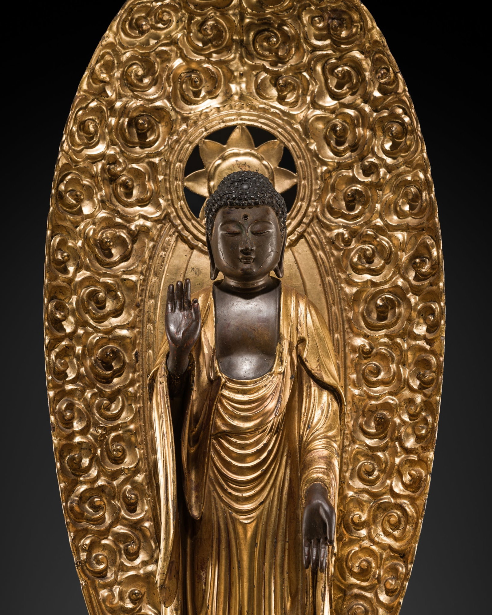 A LARGE (88.6 CM) GILT-LACQUERED WOOD FIGURE OF AMIDA NYORAI, EDO PERIOD, 18TH CENTURY: A LARGE (88.6 CM) GILT-LACQUERED WOOD FIGURE OF AMIDA NYORAI, EDO PERIOD, 18TH CENTURY This lot is from a single owner collection and is therefore offered without reserve Japan. Of yosegi (jointed) co