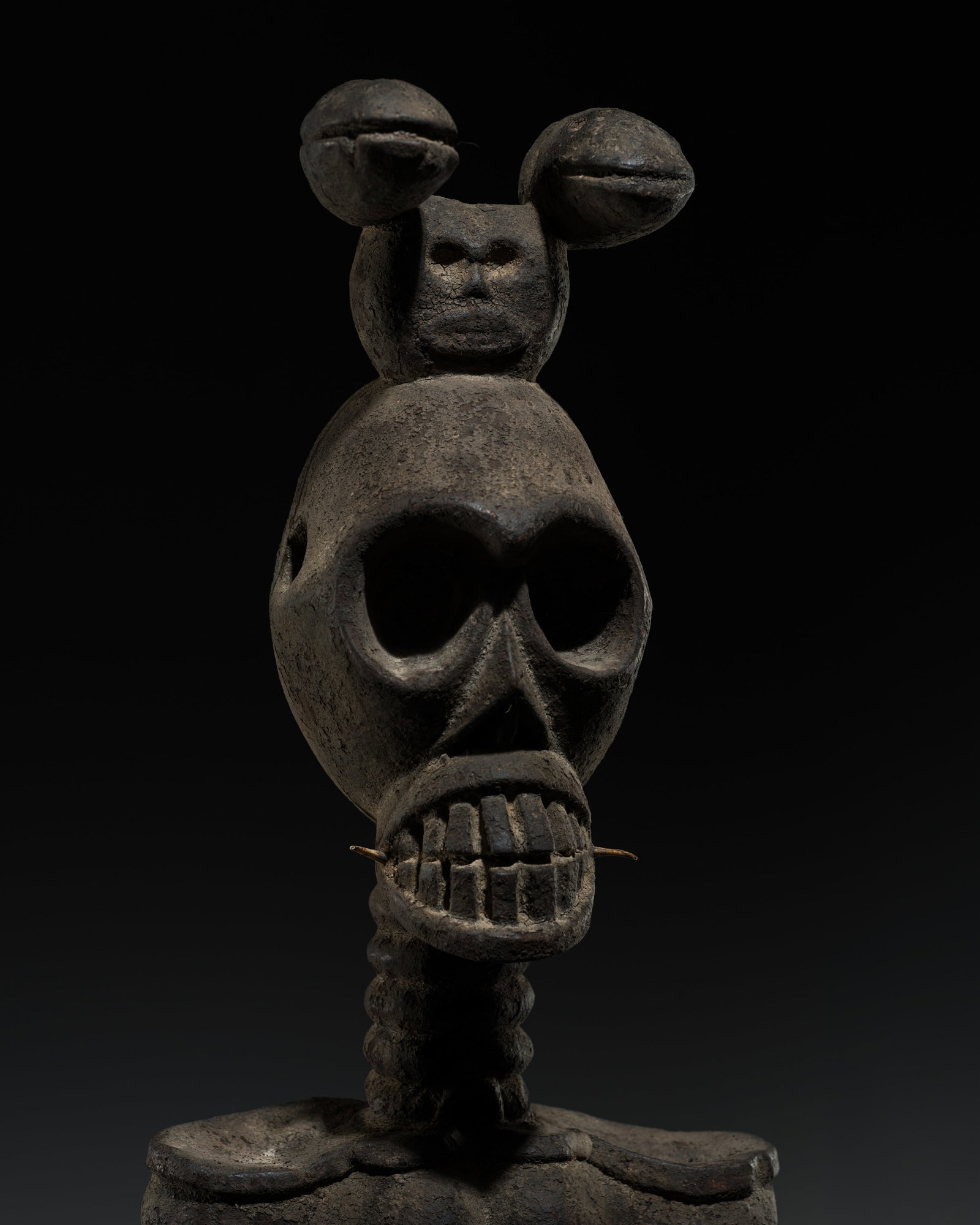 A WOOD ANCESTOR FIGURE OF A SKELETON, TIV CULTURE, NIGERIA, 19TH CENTURY: A WOOD ANCESTOR FIGURE OF A SKELETON, TIV CULTURE, NIGERIA, 19TH CENTURY This lot is from a single owner collection and is therefore offered without reserve Well carved as a skeleton with long attenua