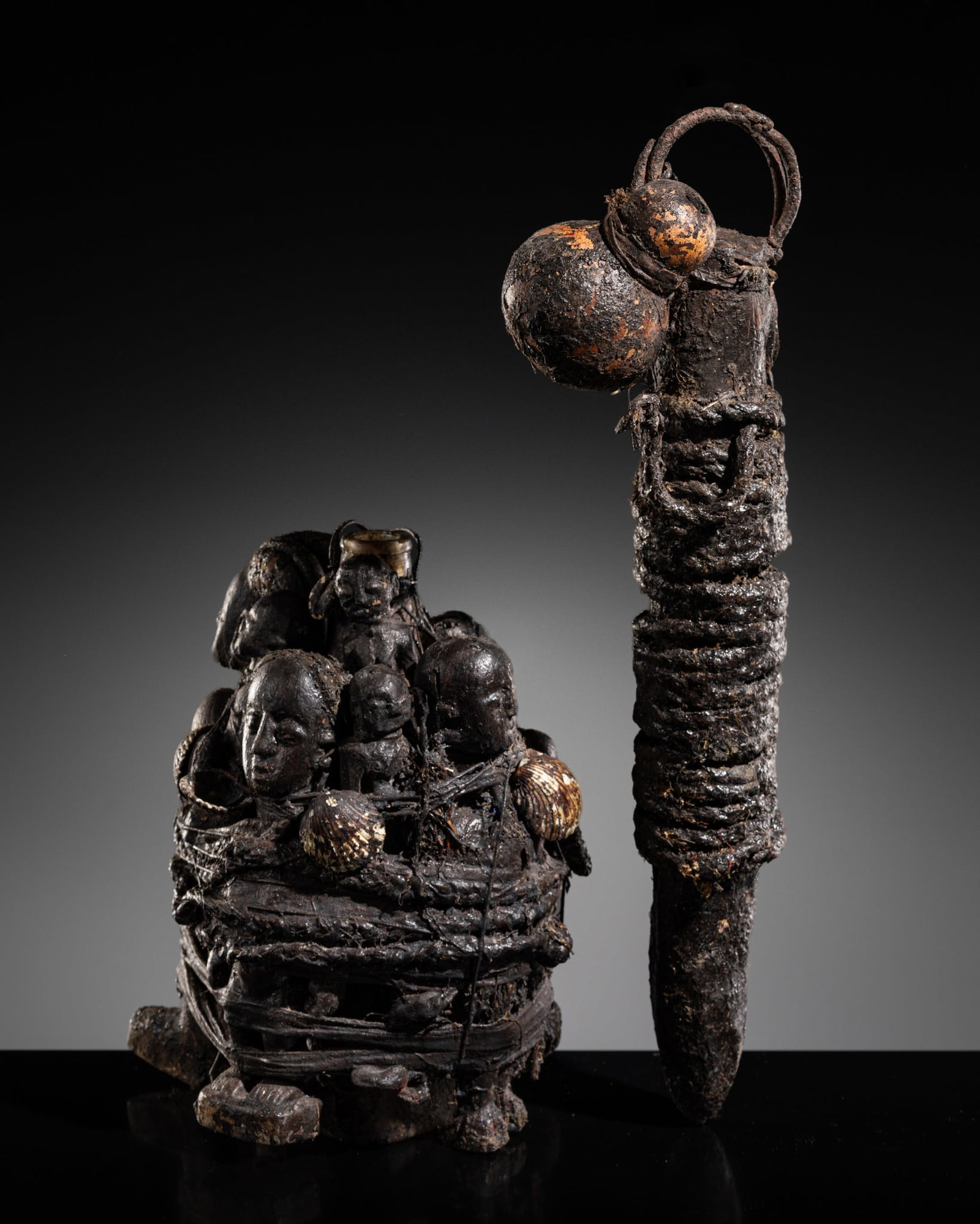 A GROUP OF TWO WOOD POWER OBJECTS BY JUSUF BATURE: A GROUP OF TWO WOOD POWER OBJECTS BY JUSUF BATURE This lot is from a single owner collection and is therefore offered without reserve Togo, late 20th-21st century. Each powerfully carved, covered in b